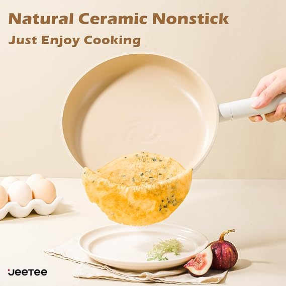 JEETEE Nonstick 23pcs Beige Bundle 13 Pcs Beige Ceramic Cookware Sets