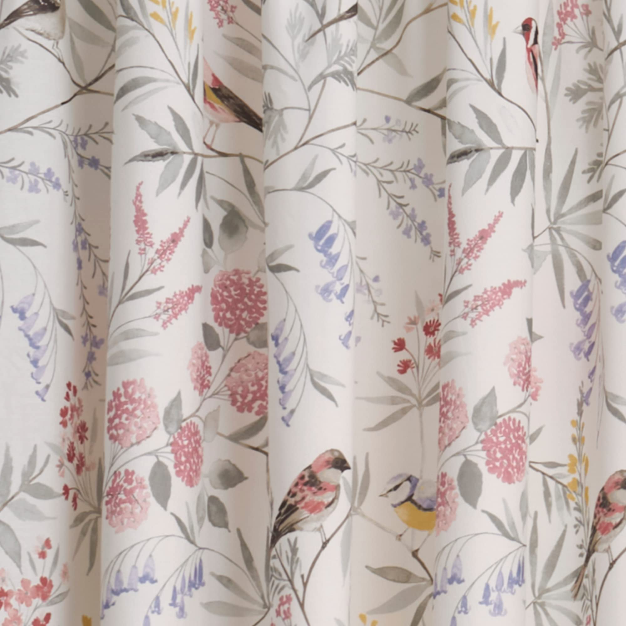 Dreams & Drapes - Rideaux Roses à Fleurs et Oiseaux - 168 x 183 cm - 2 Panneaux de Rideaux - Rideaux plissés Floraux pour Chambre à Coucher - Rideaux plissés botaniques Roses avec Fleurs