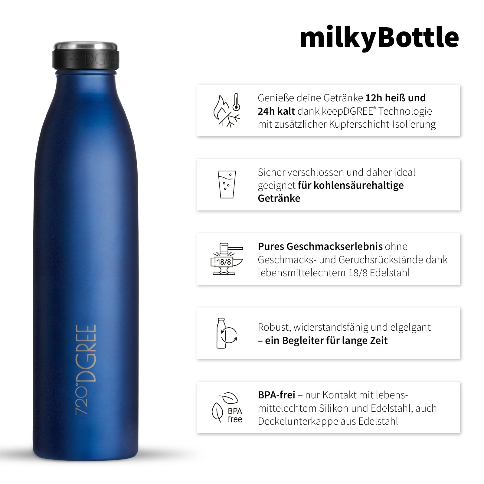 720°DGREE Borraccia termica 350ml "milkyBottle" - Senza BPA, Prova di Perdite - Bottiglia acqua termiche in acciaio inox - Borracce perfetto per bevande calde, fredde, Bambini, Bambina, Scuola Materna - 3