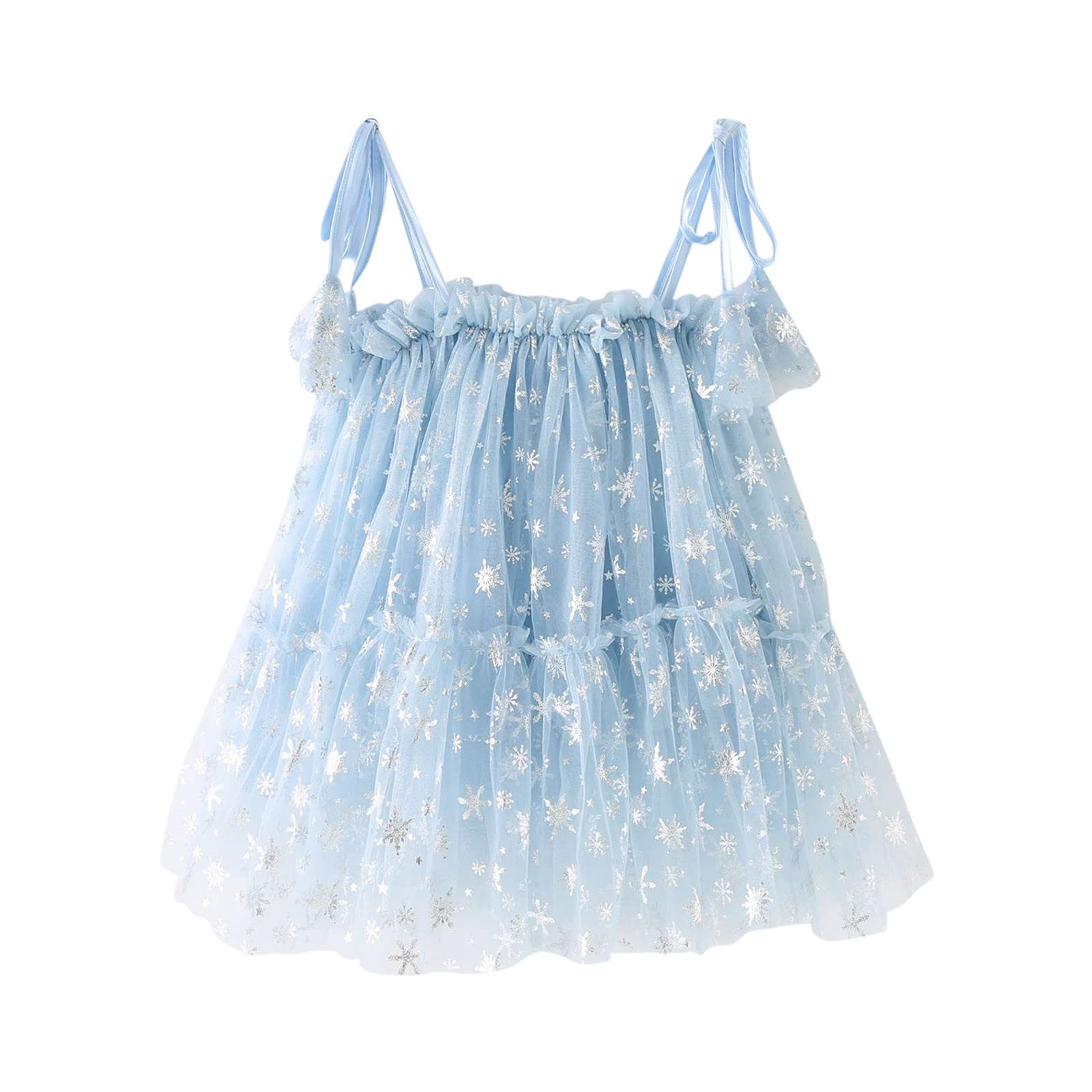 strapless open back dress Toddler Girl Summer Blue Long Sleeve Sequin Snowflake Fluffy Birthday –  marryshe main image 0