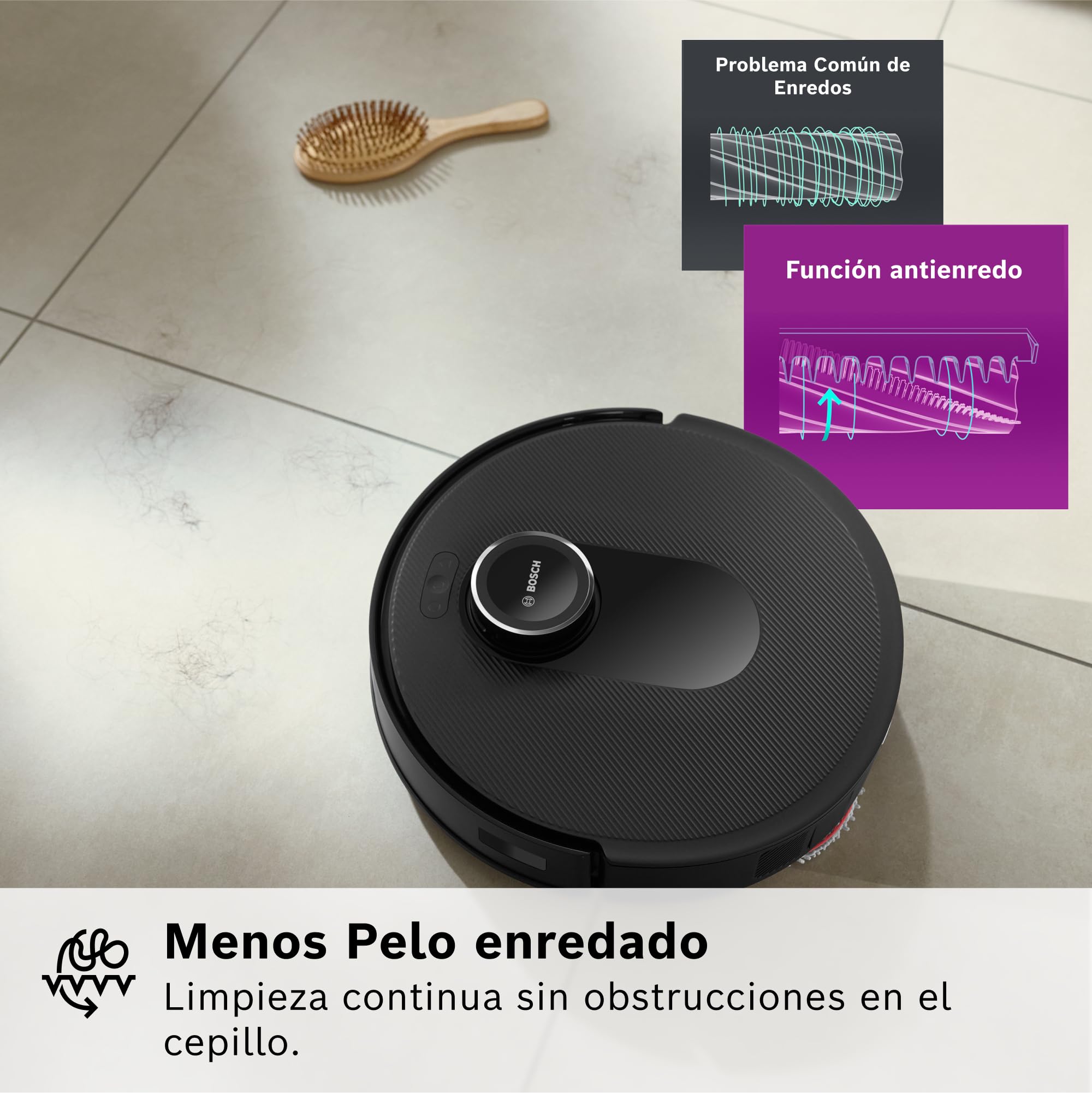 Bosch - Robot Aspirador Spotless MAX, aspira y friega, Potencia 11.000 Pa, Almohadillas giratorias, estación Seca-húmeda, Visión Inteligente luz estructurada, Bosch Home Connect App, Negro, BCRDW3B