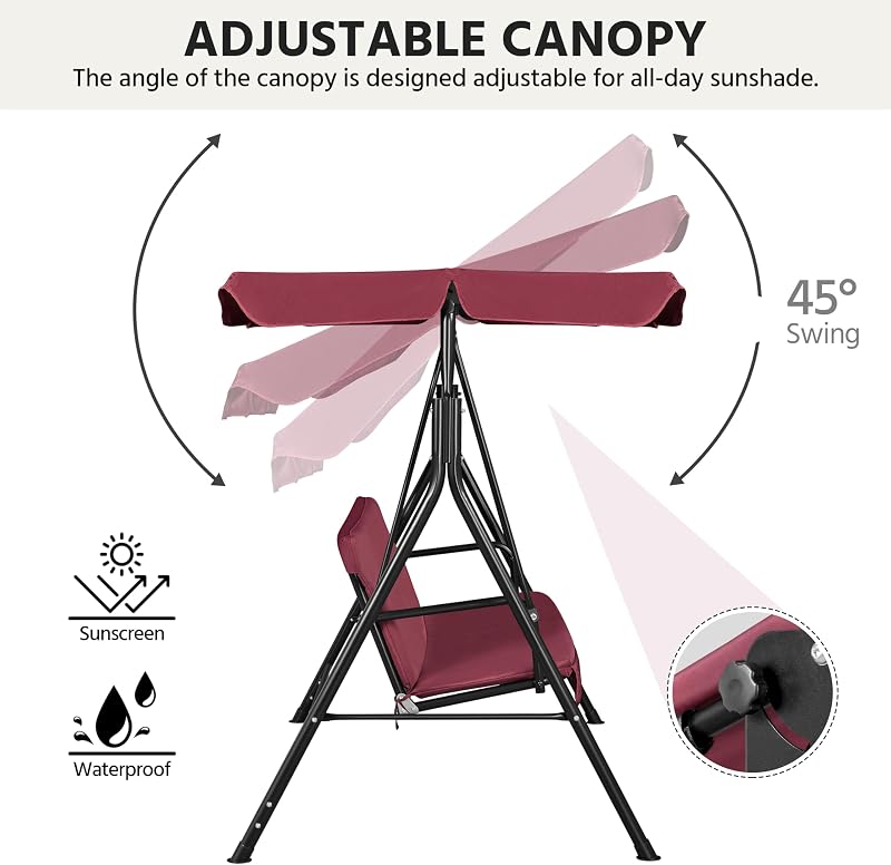 Yaheetech 3-Seat Patio Swing Chair, Adjustable Canopy & Seat Cushion, Black image 4