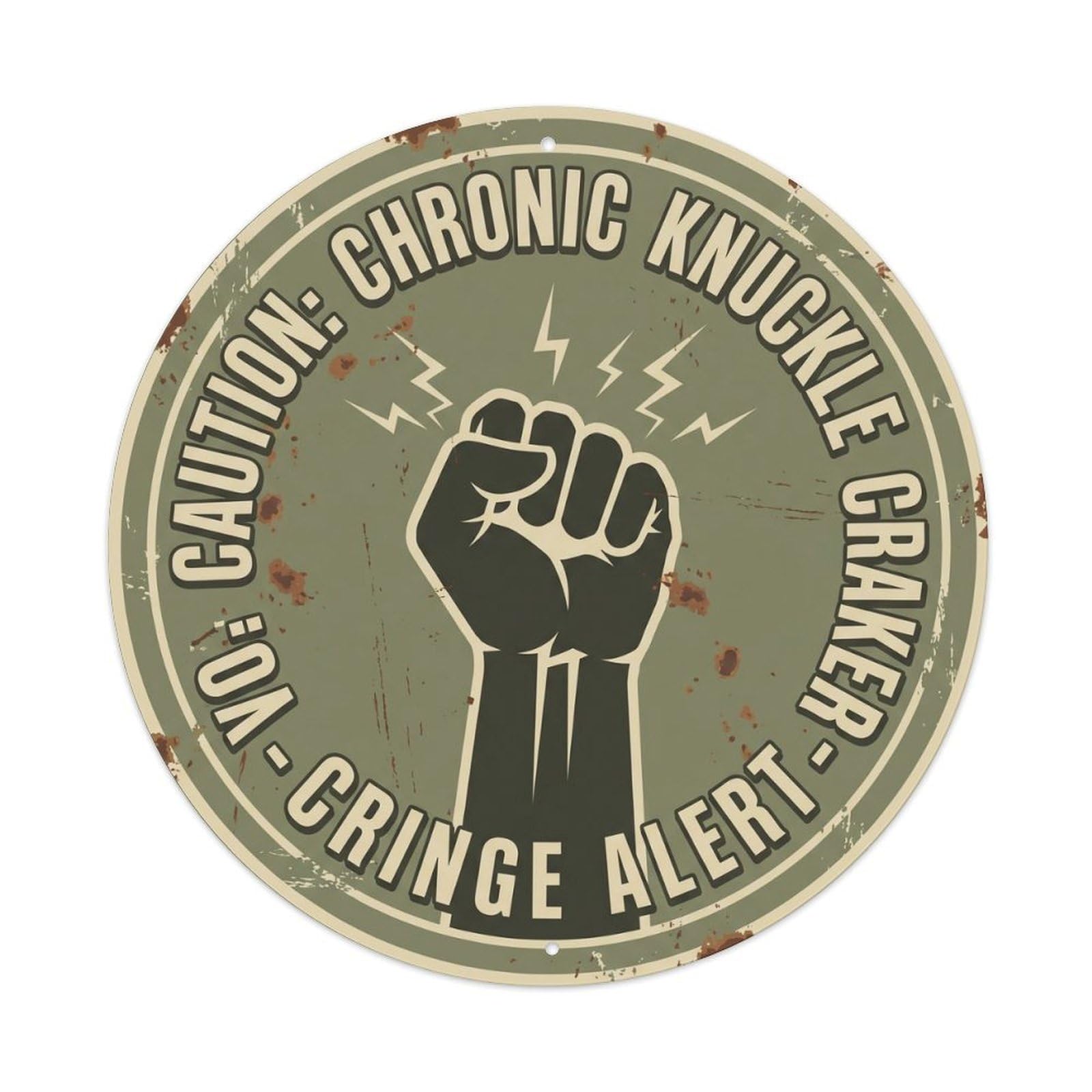 Vintage Funny Caution Chronic Knuckle Cracker Warning Vintage Metal Tin Sign Plaque Wall Decor for Cafe, Club Bar, Office, Garden Metal Poster 8x8Inch