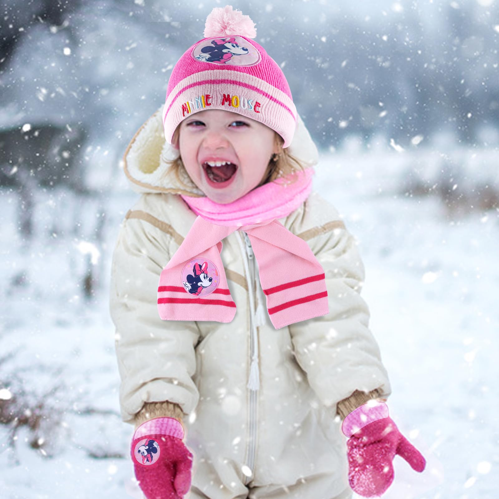 VOENCSU Cappello Invernale Minni, Guanti Minni Bambina, Sciarpa Minni, Cappello e Sciarpa Minni Invernale Adatto Bambina