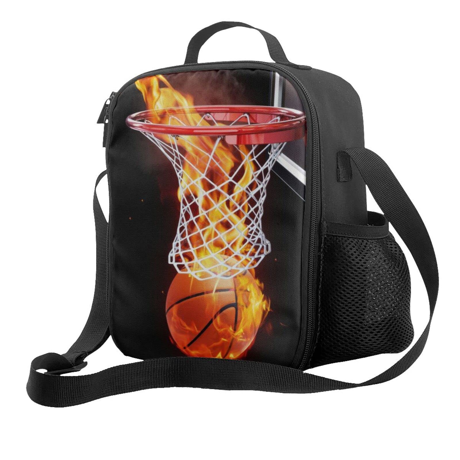 PAUSEBOLL Basketball Lunch Bag for Boys, Insulated Lunch Bag for Adult Teens Girls, Reusable Portable Lunch Box Cooler Tote Waterproof Lunch Container