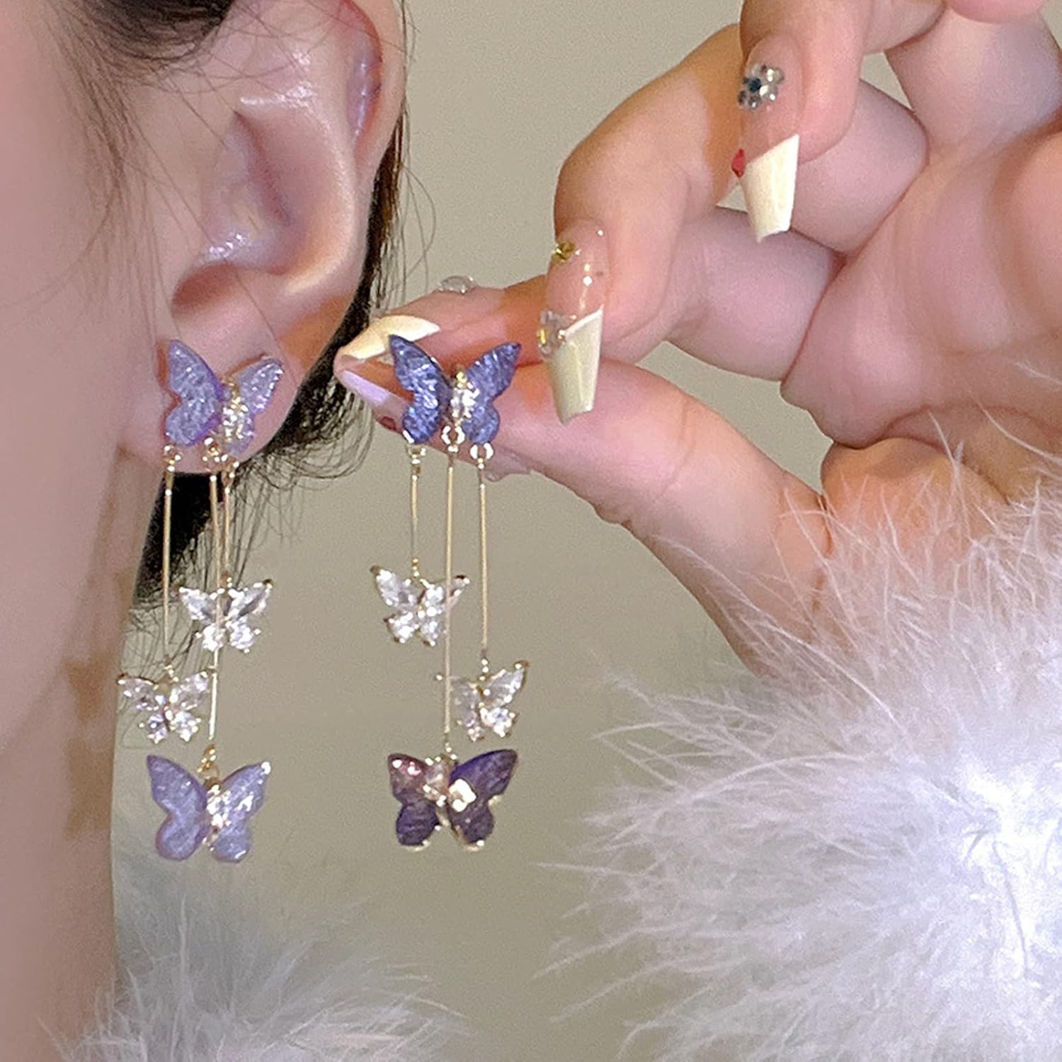 Purple Butterfly Earrings for Women Tassel Style Zircon Earrings Animal Butterfly Drop Earrings Butterfly Dangle Earrings Butterfly Tassel Earrings for women Butterfly Gifts for Women - Image 2