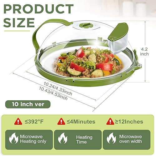 Miniatura 2 de Paquete de 2 cubiertas 2 en 1 para salpicaduras de microondas de 10 pulgadas para alimentos con vapor de agua, cubiertas transparentes para