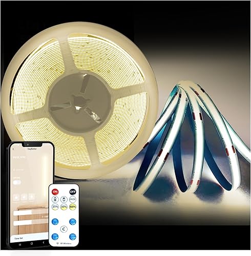 Miniatura 15 de DAYBETTER Tira de luz LED COB regulable, 32.8 pies/10 m 6080LEDs Tira de luz LED blanca con control remoto, 2700K-6500K Tira de luz LED regulable,