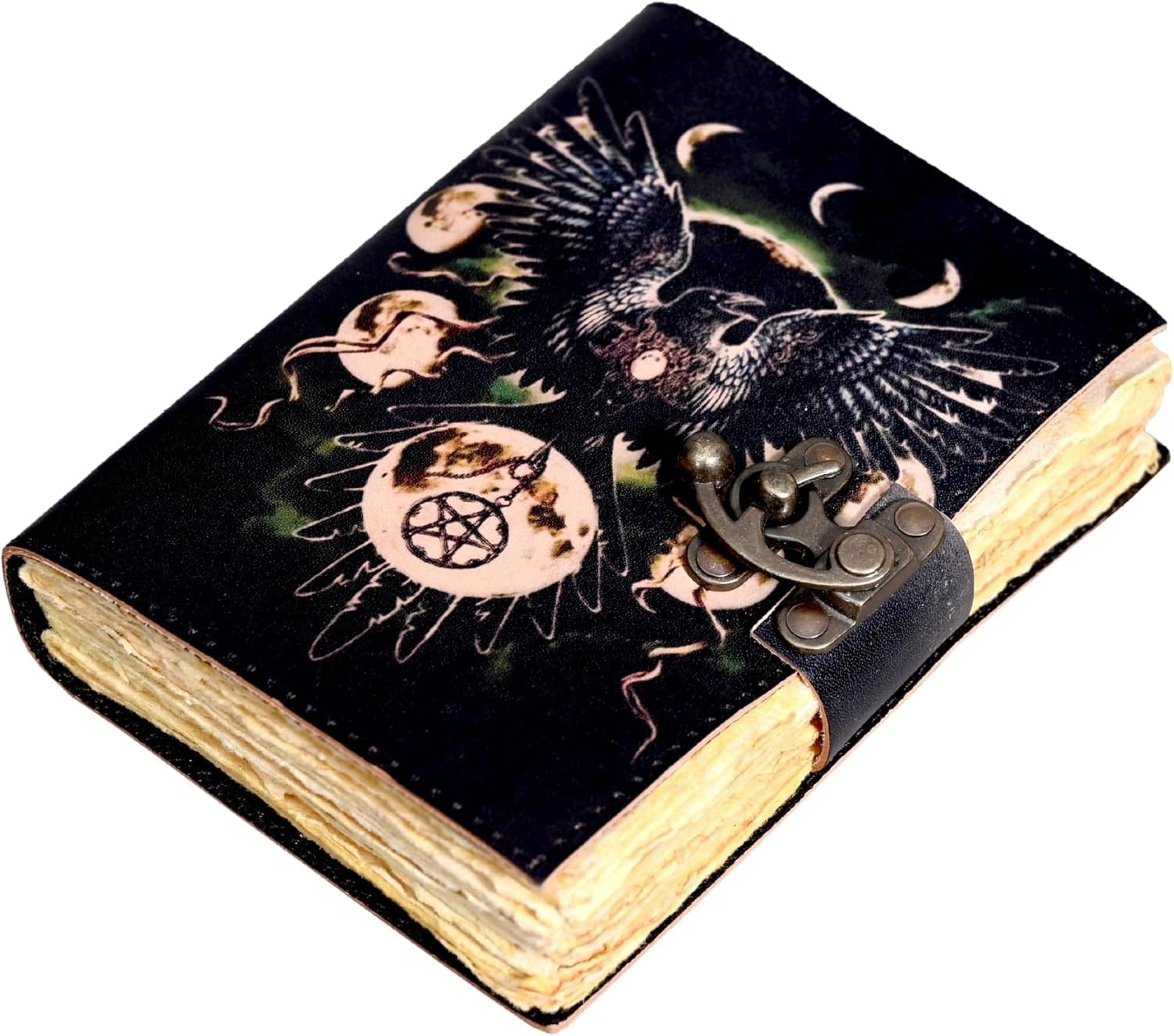 Book of Spells Vampire Lovers Leather Journal Antique Deckle Edge Paper Grimoire Printed Journal Spiral Gothic Notebook Book of Shadows Witchy Gifts for Men and Women (Black Eagle)