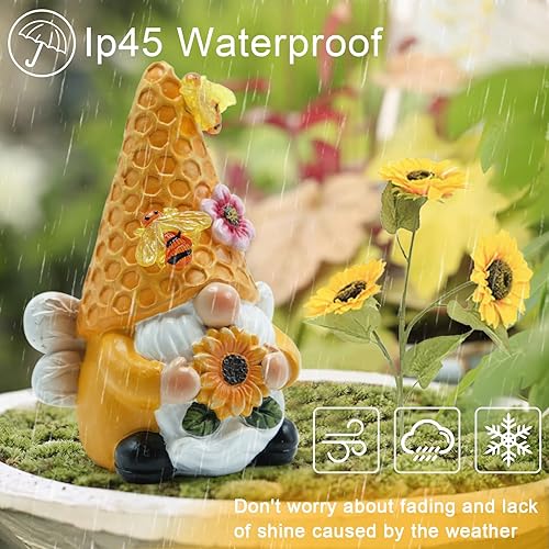 Miniatura 6 de Esculturas de gnomos de jardín para exteriores y decoración del hogar con luces solares de abeja, estatuas de jardín, regalos de girasol para