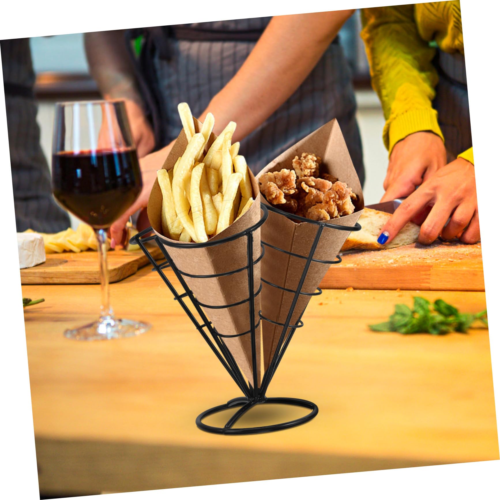 4 Fori Porta Snack in Filo Metallico Cestino per Servire Patatine Fritte e Antipasti per Feste e Ristoranti per Contenere Coni e Pirottini