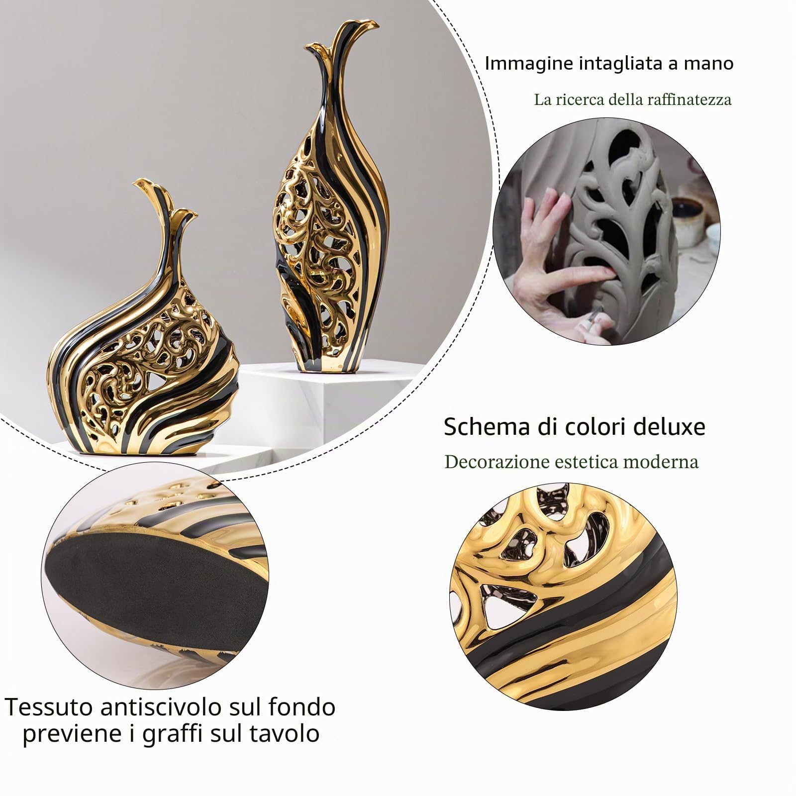 LCCCK Vaso moderno in ceramica, alto 49,8 cm, nero oro, ideale per erba della pampa e composizioni floreali, vaso decorativo da pavimento per soggiorno, sala da pranzo, ingresso