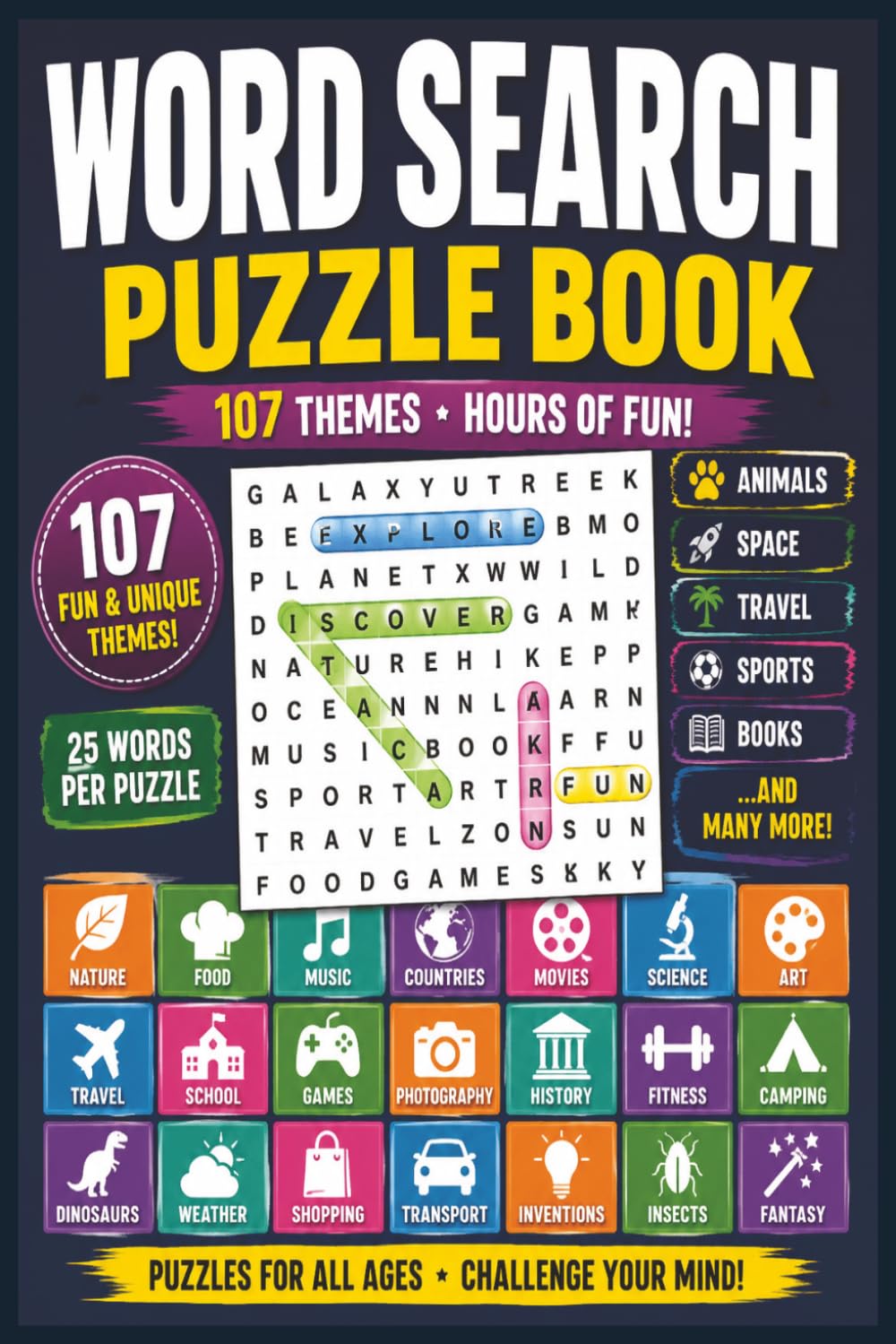 Wordsearch Puzzle Book: 107 Themes, Hours Of Fun