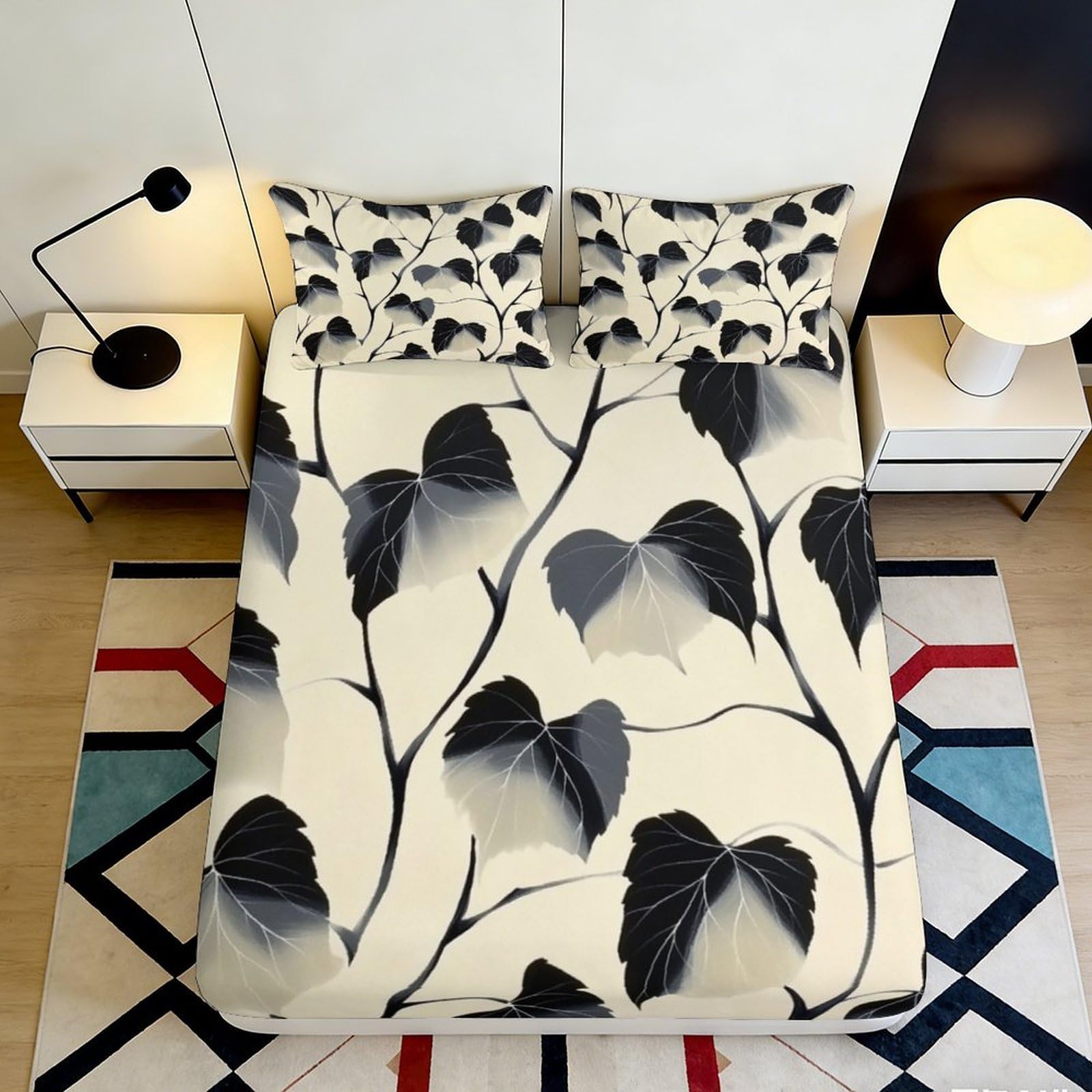 Pnayamiorkfel Style-5 3D Printed Black Leaf Fitted Sheet Microfiber Soft Breathable Botanical Bed Cover For Bedroom Guestroom Decor 90X200x25cm