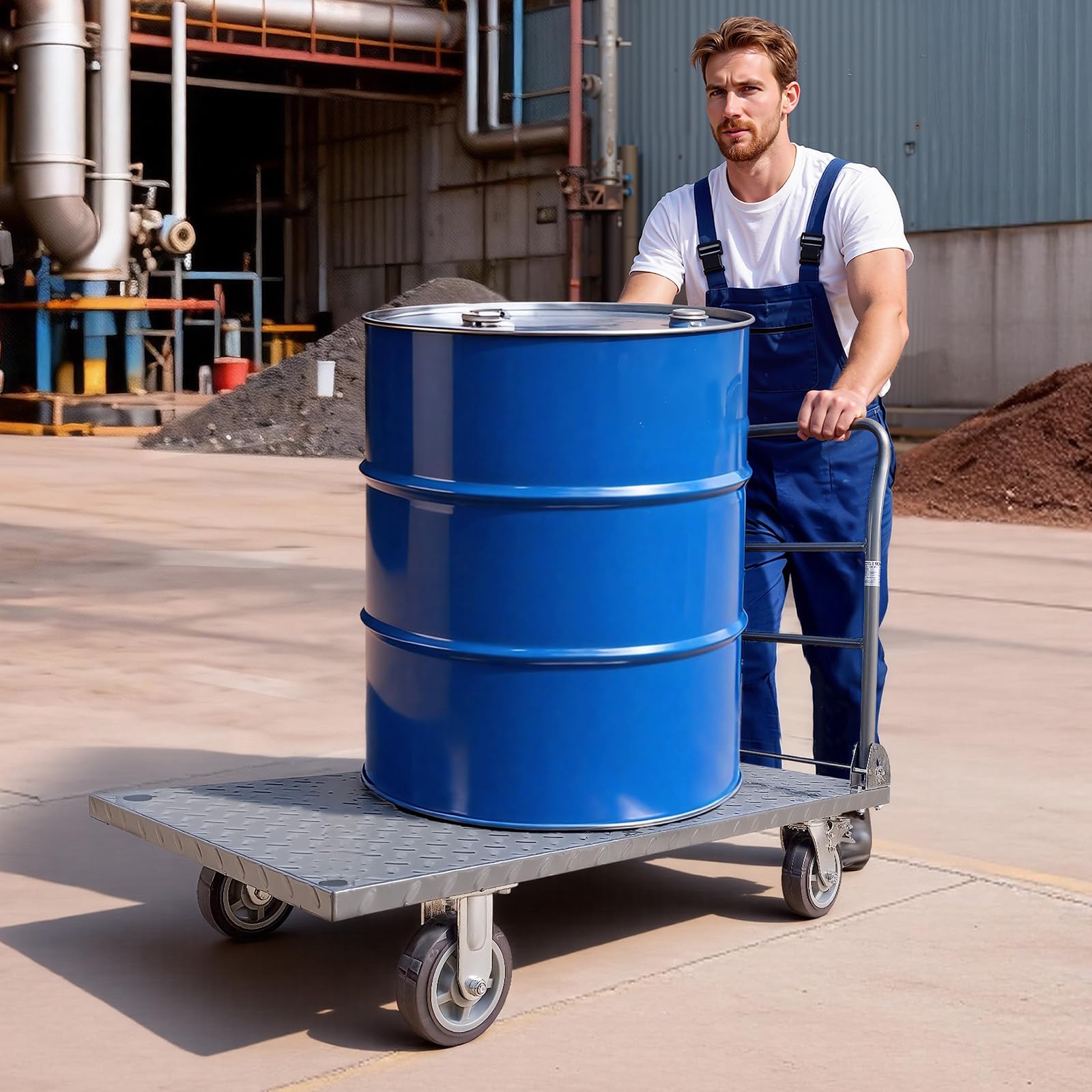 VEVOR Carrello da Trasporto a Piattaforma Capacità Carico max. 1202,02 kg, Carrello con Pianale Maniglia Doppia Pianale per Trasporto di Pacchi Merci Traslochi 1220 x 610 x 920 mm Ruote Girevoli
