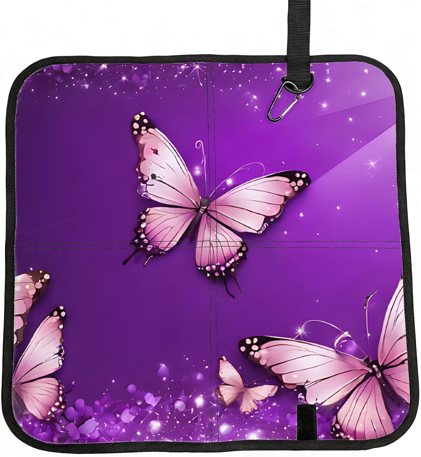 (Purple Butterflies) Sitting Pad Foldable Seat Cushion Lightweight Camping Seat Mat with Hook for Outdoor Hiking Picnic Camping
