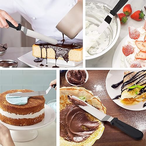 Miniatura 6 de Espátula de glaseado compensada, juego de espátulas en ángulo para tartas con cuchillas de 6, 8, 10 pulgadas, espátulas para glasear para decoración