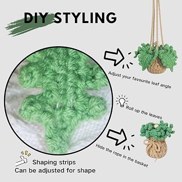 ROFIGL Handmade Crochet Car Air Freshener - Adorable Bendable Fern Plant with 8ml Empty Refillable Oil Diffuser Bottle, Suitable for Car Rearview Mirror Hanging, Home & Office Decor