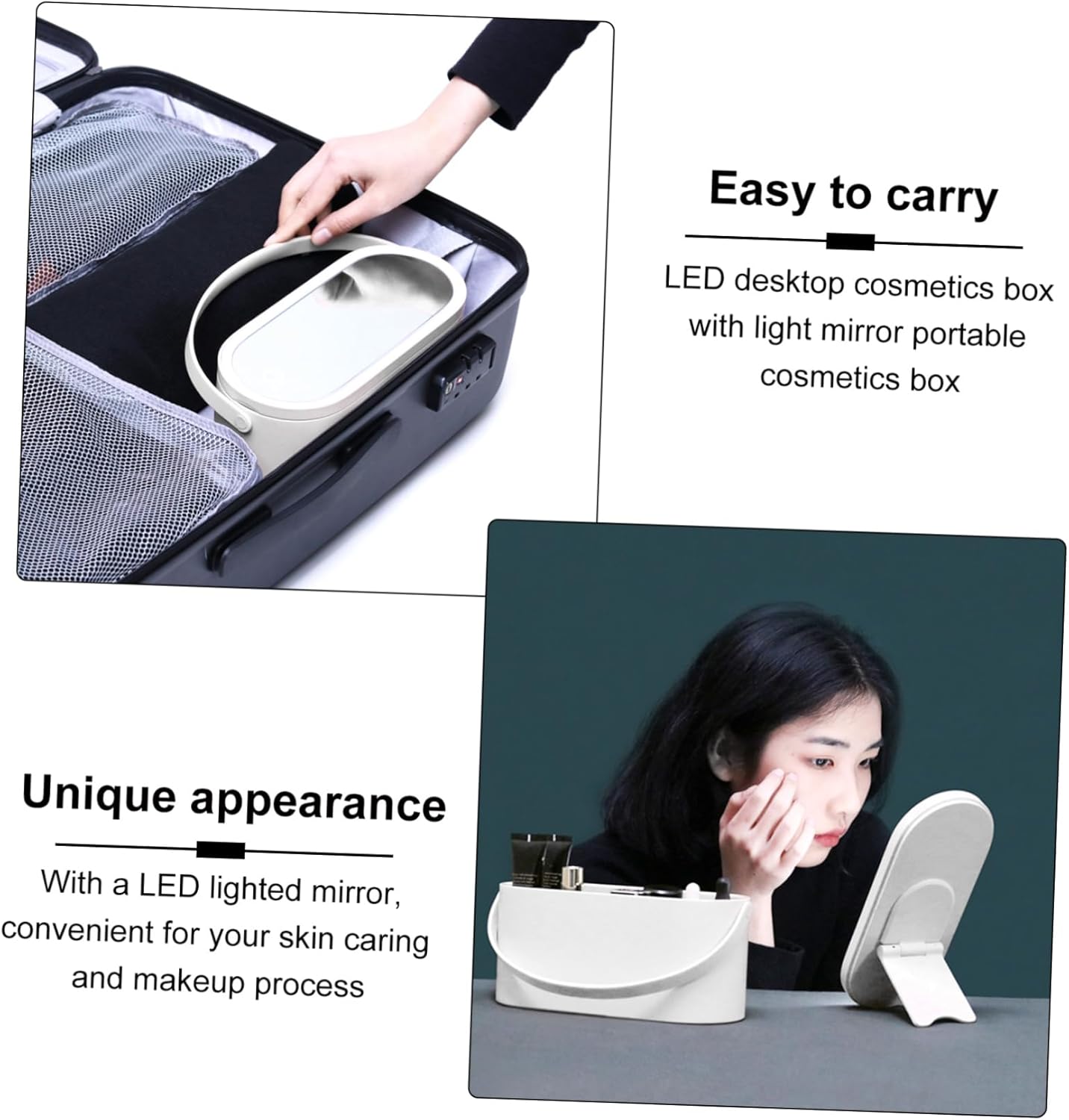 Travel Makeup Organizer with Led Mirror Portable Handheld Cosmetic Case with Brightness Rotatable Design for Travel Business and Home Use