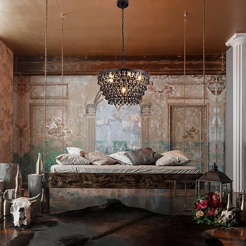 Miniatura 6 de Wellmet Candelabro de cristal negro para casa de campo, lámpara de techo moderna para comedor, decoración gótica, iluminación para cocina,