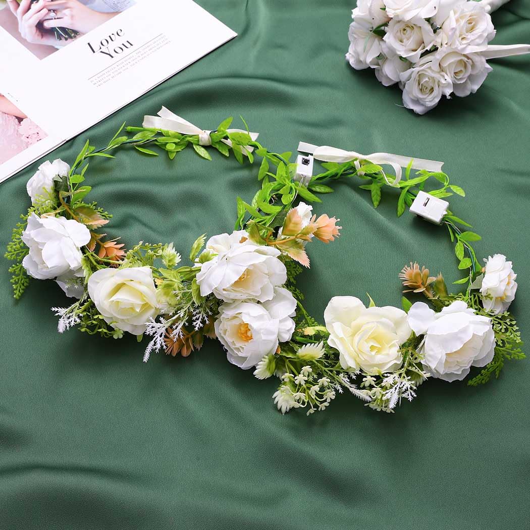 Vakkery LED Flower Crown Headbands Light Up Garland Headband Floral Wreath Headdress Festival Hair Accessories for Women - Image 2
