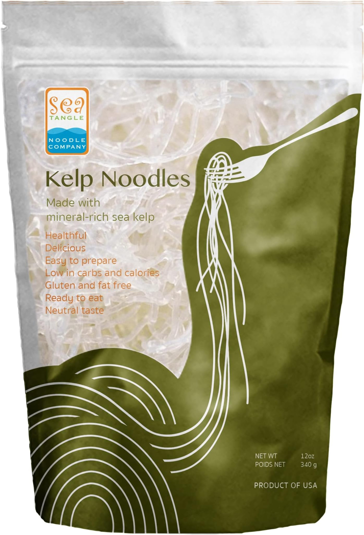 Sea Tangle Kelp Noodles (12oz) - Pack of 12 - Low Calorie Asian Noodles for Healthy Noodle Dishes - Gluten Free, Keto Noodle Sub for Rice Noodles, Glass Noodles, Pad Thai Noodles, Vermicelli