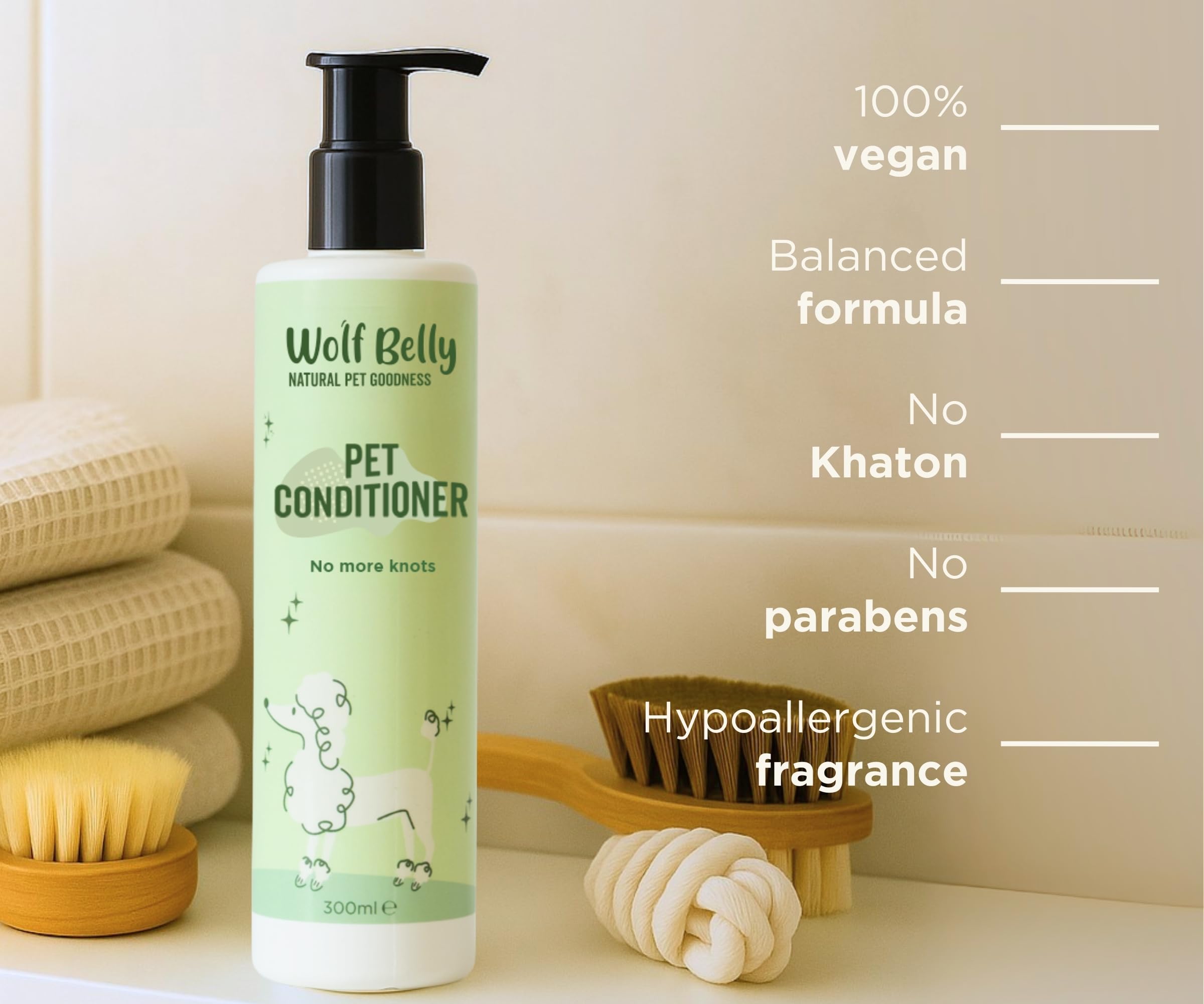 Wolf Belly – Odżywka ułatwiająca rozczesywanie dla psów i kotów (300 ml) | Zmiękcza, nawilża i ułatwia szczotkowanie | Aloes i białka roślinne | Idealna dla skóry wrażliwej – Wyprodukowano w Europie