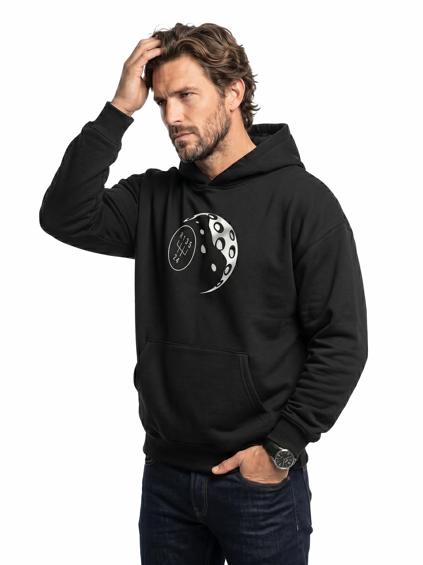 MAKAYA bluza z kapturem męska vintage racing z motywem gałki zmiany biegów golf styl retro tuning hoodie z nadrukiem