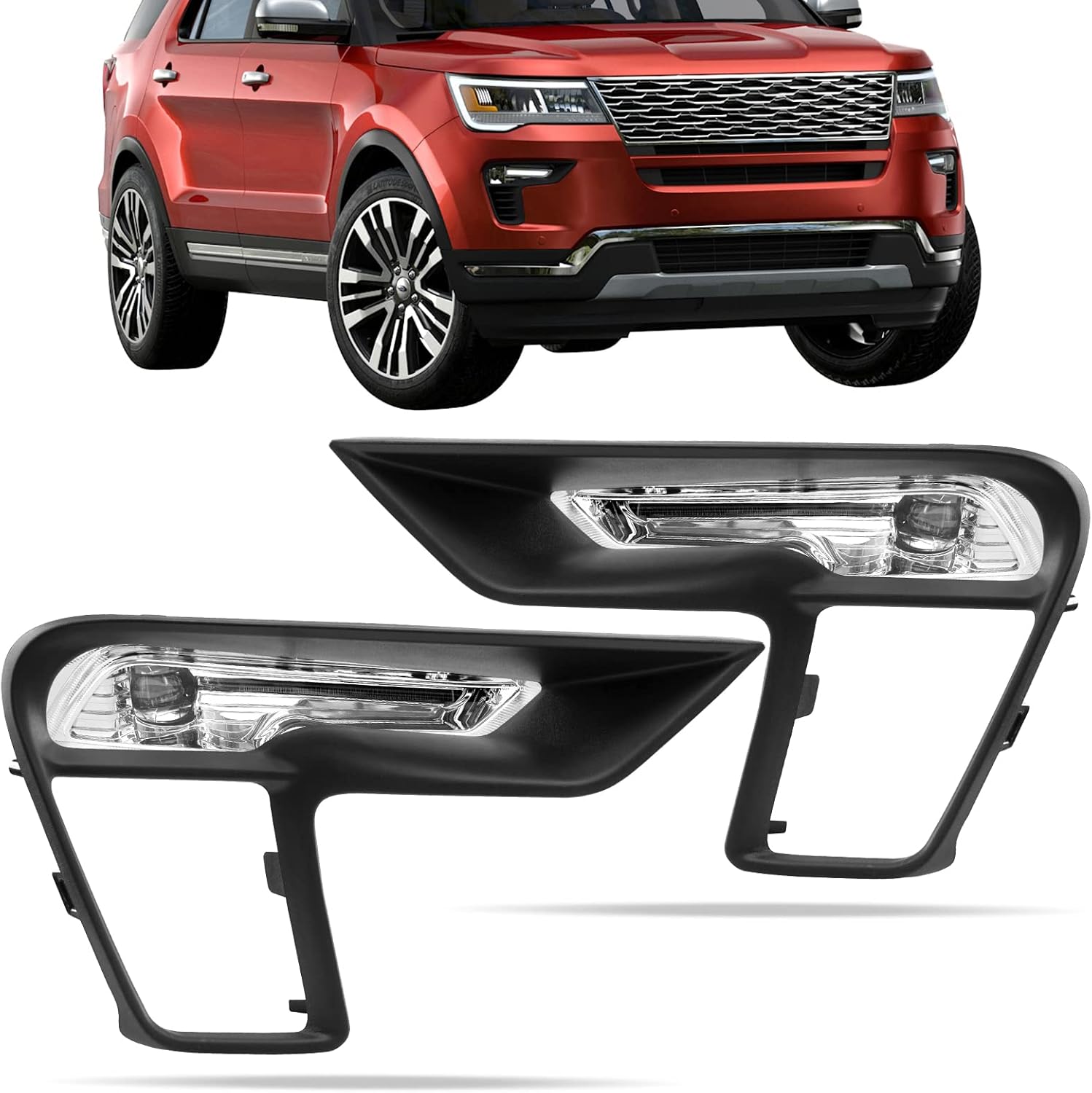 DLAA Fog Lights Led For Ford Explorer 2018 2019 Front Fog Lamps Kit Car Styling Spot Light With Cables, Clear Lens - 1 Pair