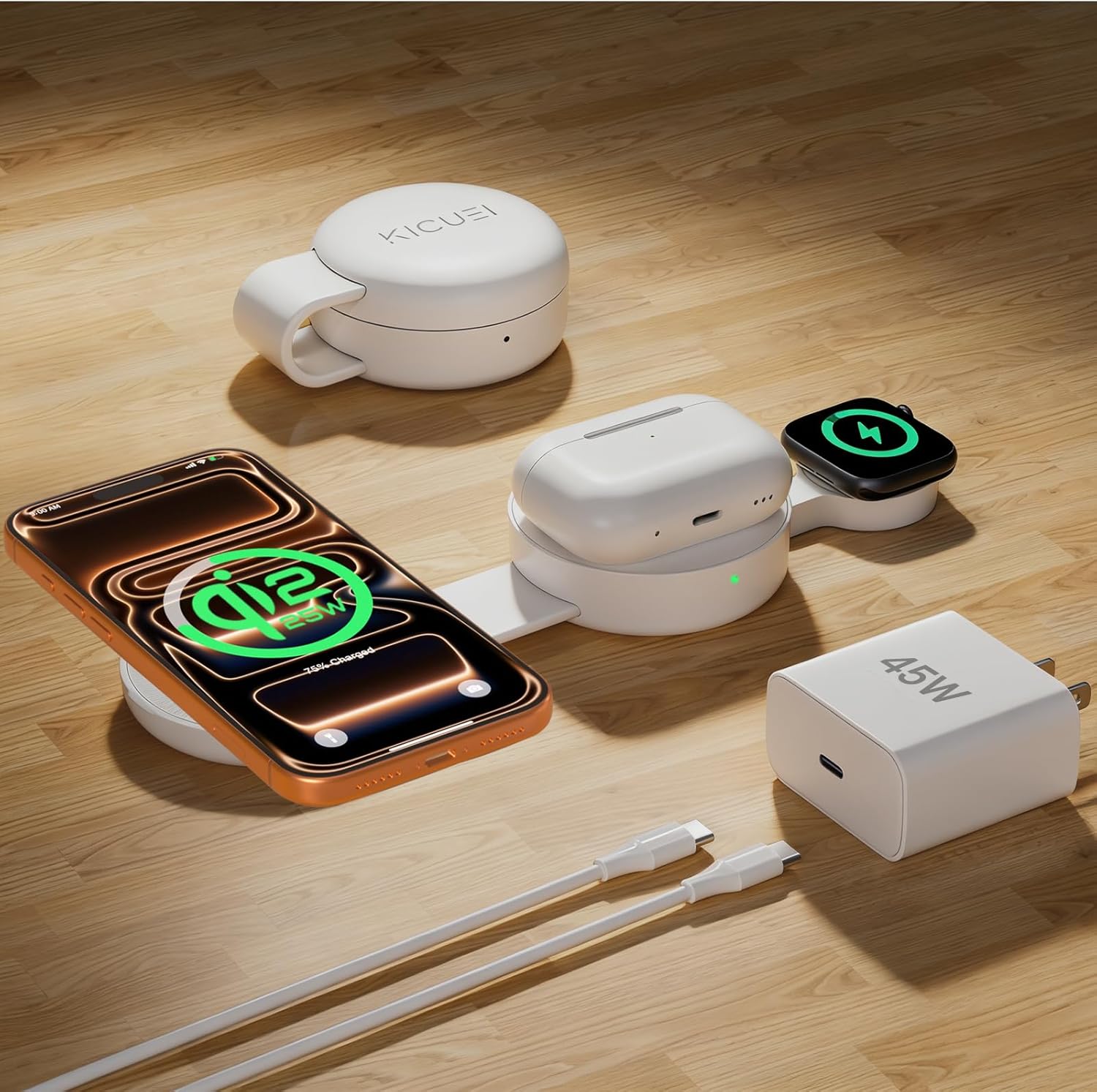 3 in 1 Charging Station for Apple Multiple Devices, Qi2.2 25W Foldable Magnetic Fast Wireless Charger Dock, Travel Charging Pad for iPhone 17/16-12 Series, Apple Watch, AirPods (45W Adapter Included)