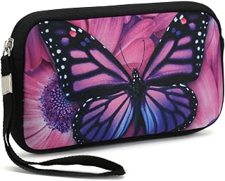 Unisex Portable Washable Travel All Smartphone Wristlets Bag Clutch Wallets, Change Purse,Travel Bag,Cosmetic Bag(Purple Butterfly)