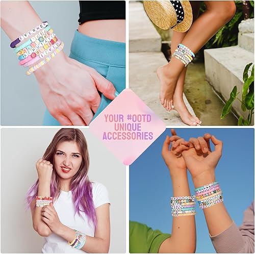 Miniatura 6 de Kit de pulsera de la amistad con 28 colores, 5040 cuentas de arcilla, 1200 cuentas de letras para hacer joyas, 4 estilos de cuentas redondas del