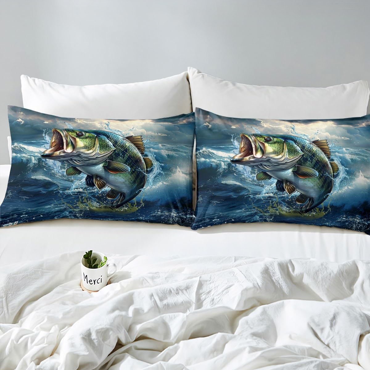 Feelyou Pike Fish Bedding Set Twin Size Bass Big Fish Comforter Set for Kids Boys Girls Decor Fishing and Hunting Comforter Ocean Theme Duvet Set with 1 Pillow Case - Image 6