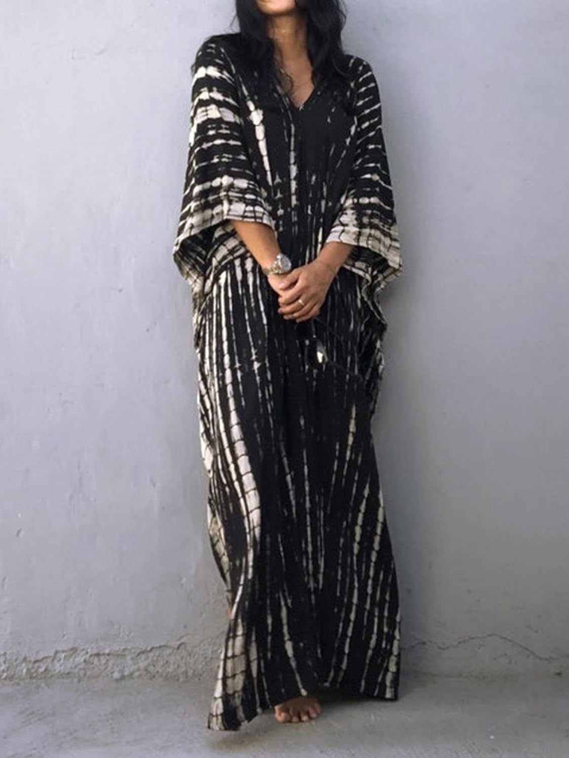 Moss Rose Women Summer Caftan Coverups Dress Kimono Beach Vacation Wear V Neck Print Maxi Boho Dress - Image 6