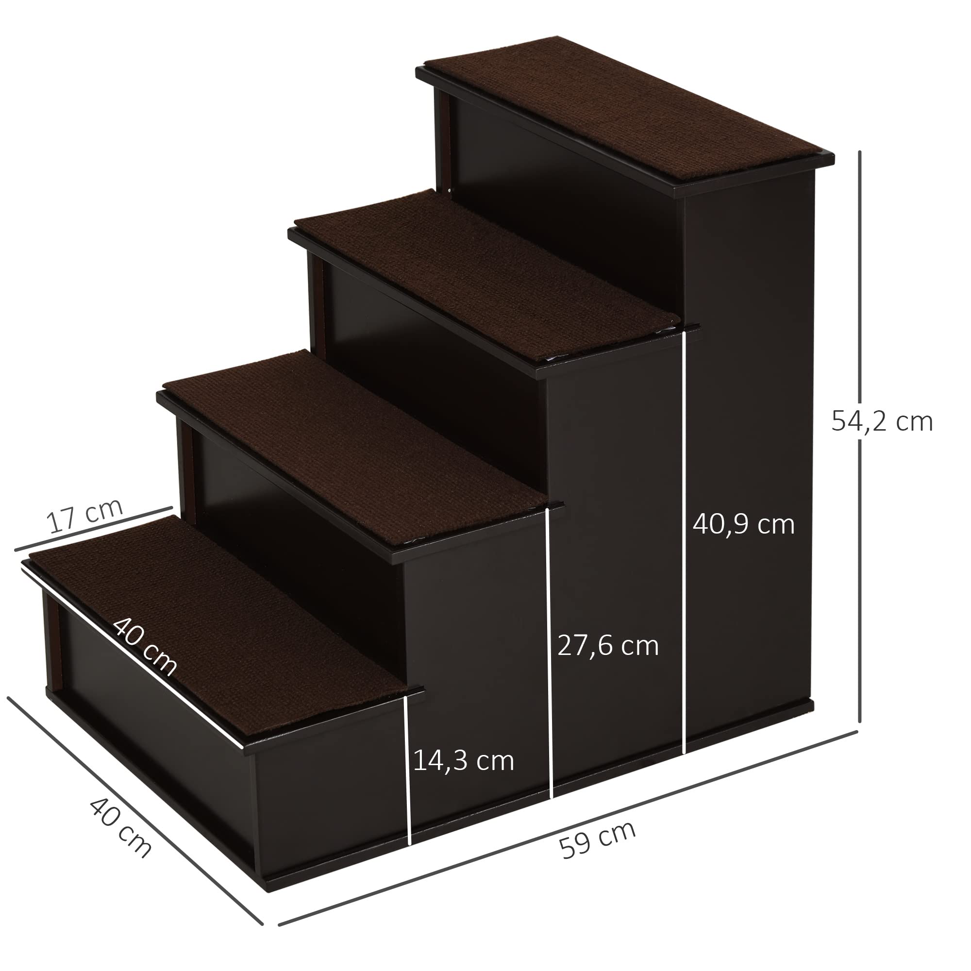 PawHut Haustiertreppe 4-stufige Hundetreppe Katzentreppe Einstiegshilfe mit Rutschfester Matte Haustierleiter für Auto Bett Sofa Dunkelbraun 40 x 59 x 54,2 cm