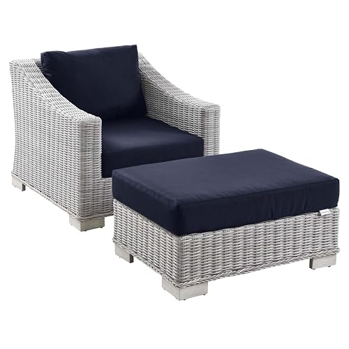 Modway Outdoor Patio Wicker Rattan 2-Piece Armchair and Ottoman Set