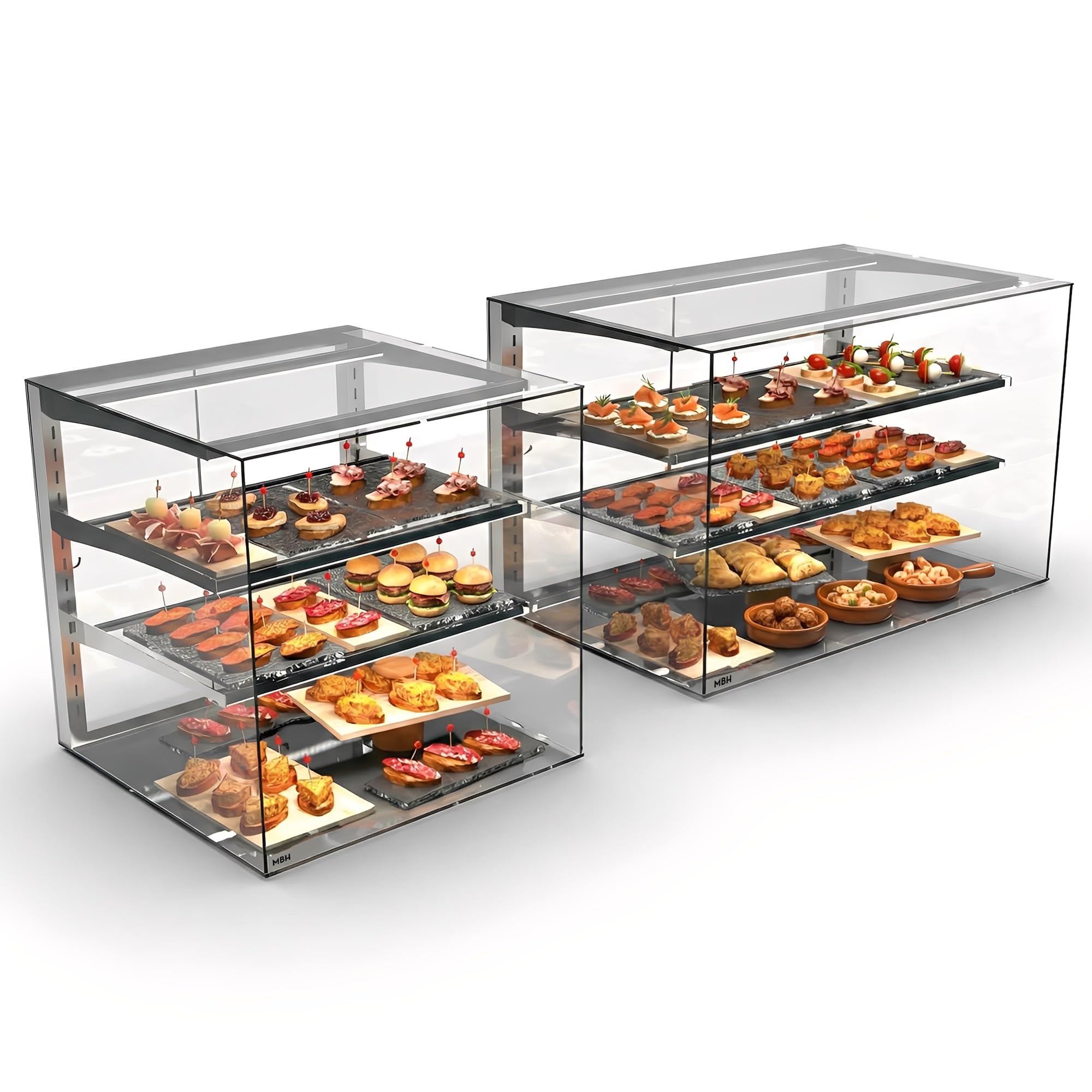 MBH - Vitrina de sobremesa 600 mm con 2 estantes y Gran visión para hostelería. Expositor Profesional de Cristal para bollería, panadería y Bar.