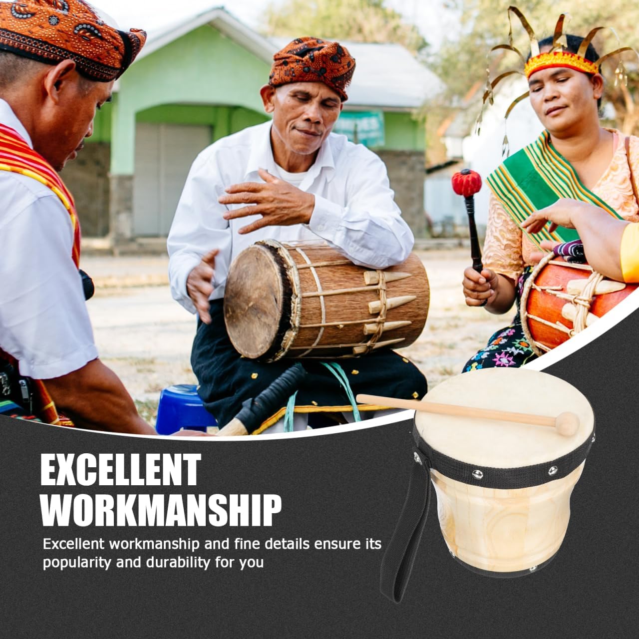 EXCEART Professional Bongo Drum with Sheepskin Head and Drumstick 5.90 Inch Percussion Instrument for Music Performance and Home Practice