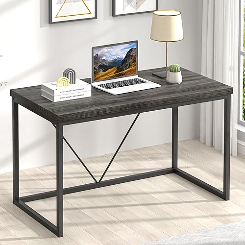 FOLUBAN Escritorio de oficina en casa, escritorios industriales vintage para computadora, mesa de estudio de madera rústica y metal, escritorio de