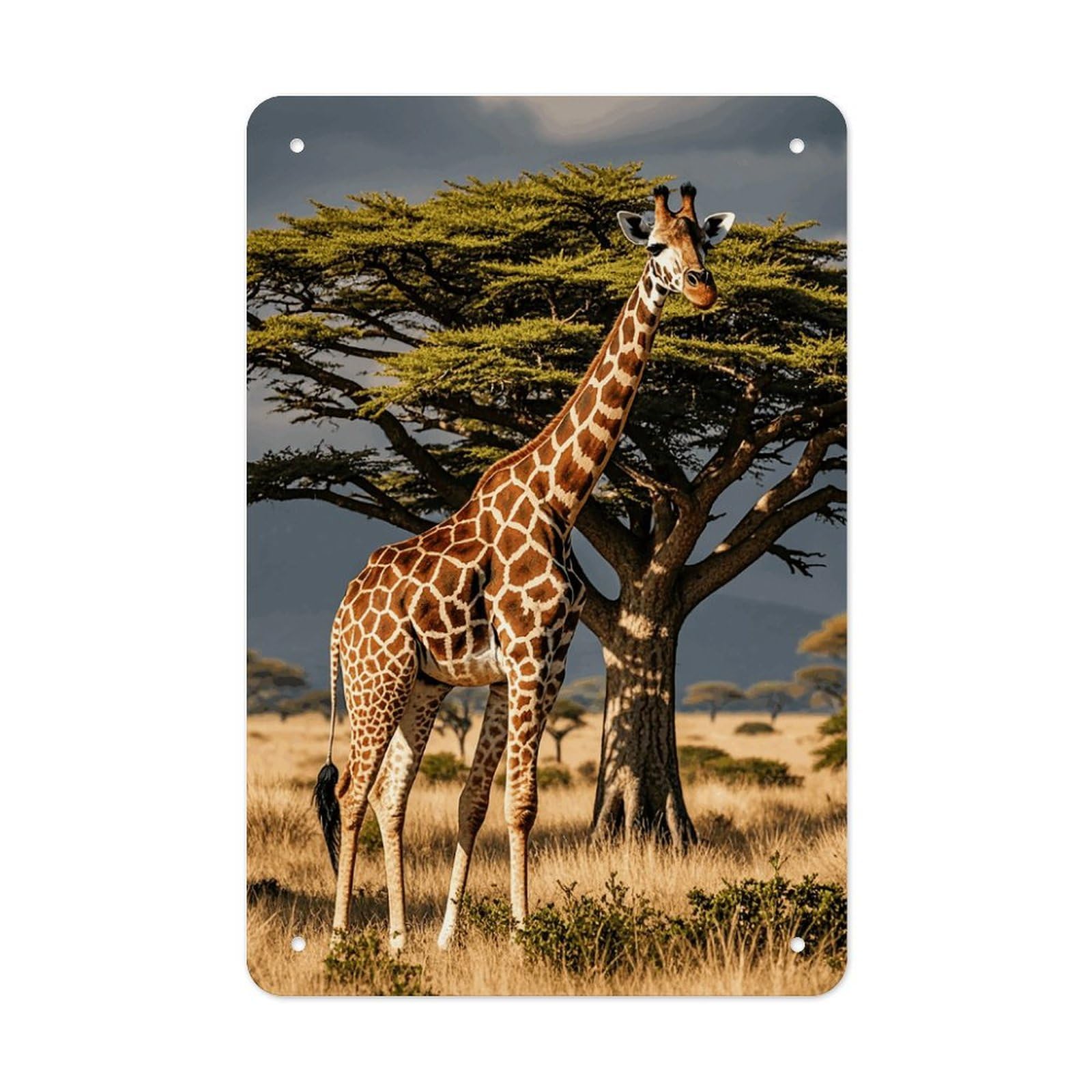 QMNLKH Africa Giraffe Majestic Tree Plaques for Wall Decor, Personalized Metal Tin Sign for Home, Multifunctional Poster for Office, Fashion Painting for Hallway, Wall Art Pictures, 7.9x11.8Inch