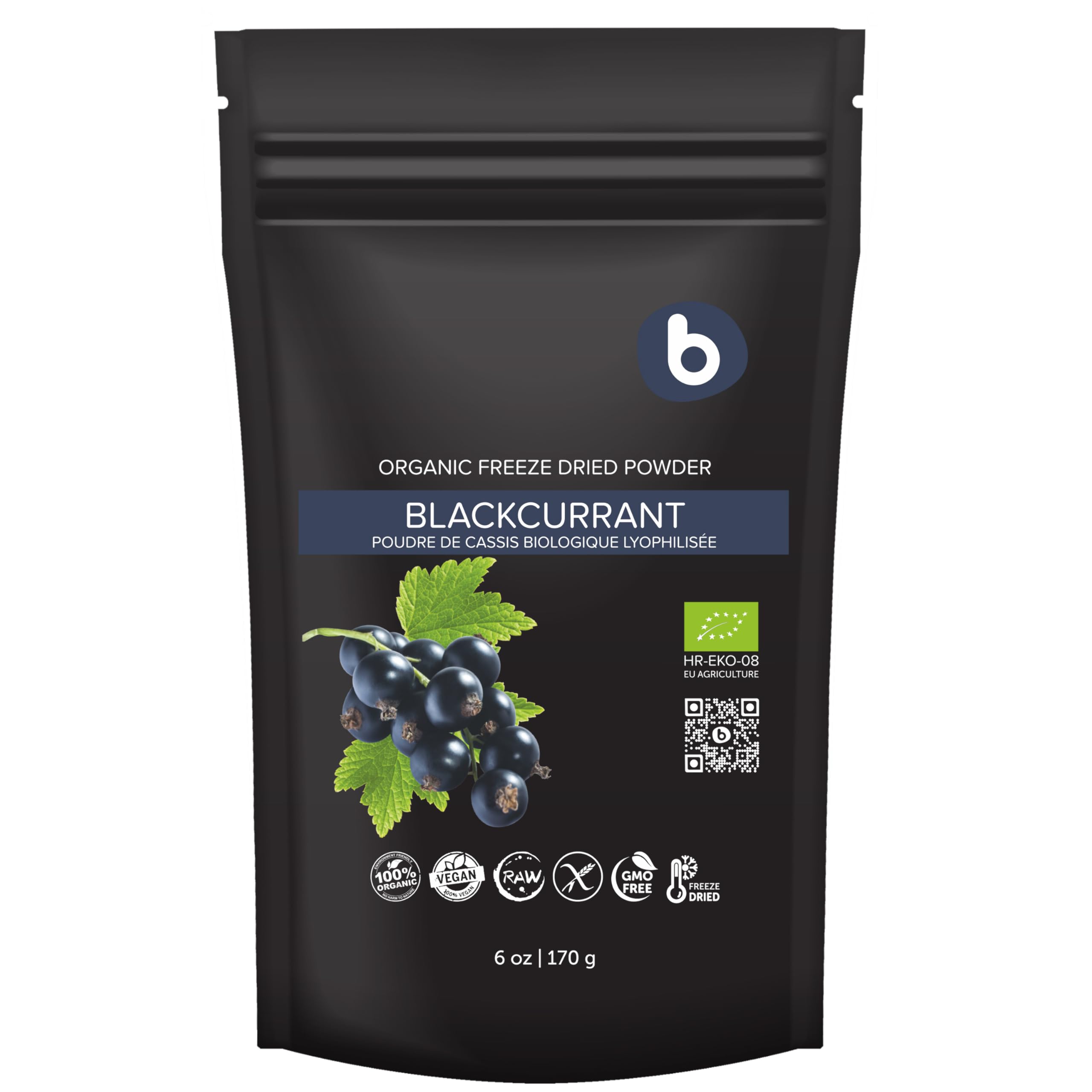 Organic Black Currant Powder from Freeze Dried Black Currants - Rich in Anthocyanins & Polyphenols - Plant Based Vitamin C - for Smoothies, Baking &