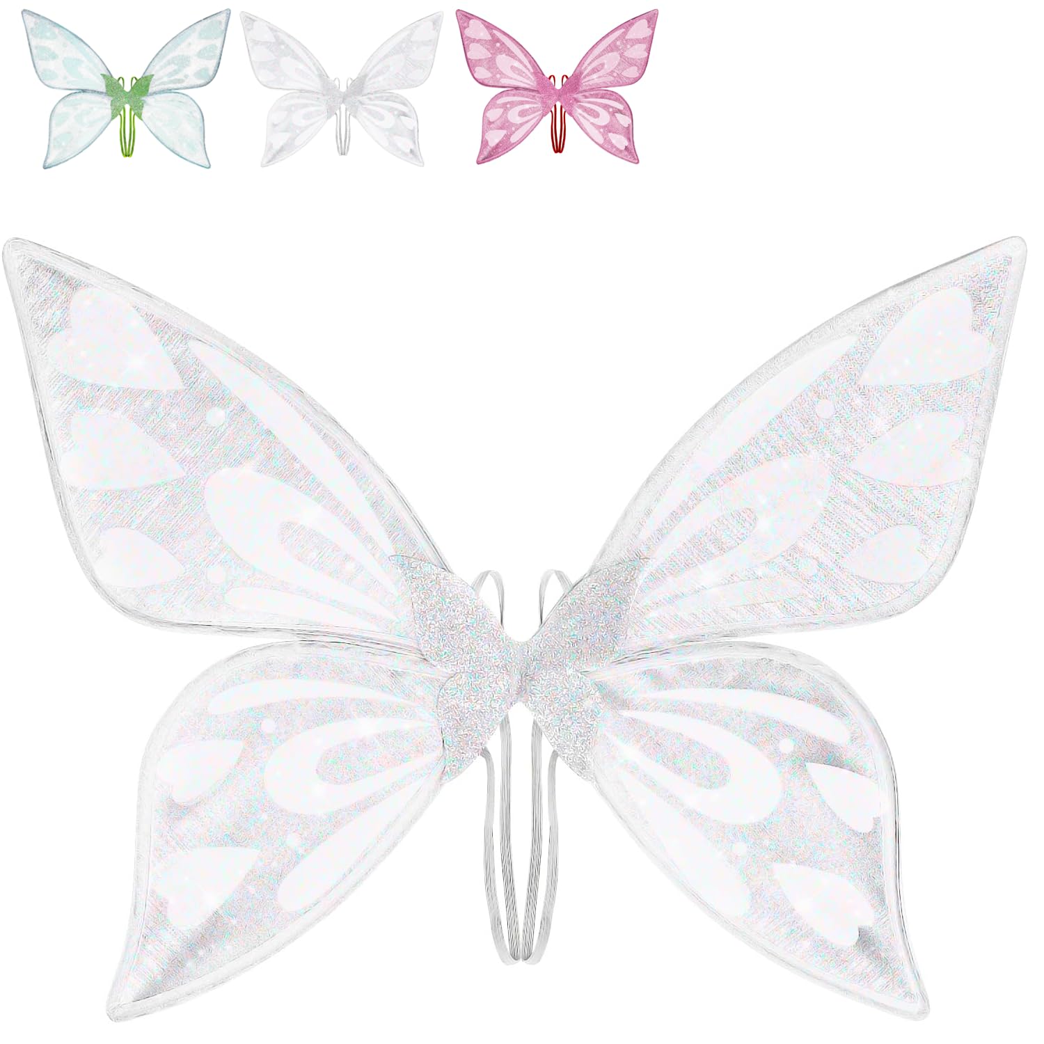 Fairy Wings Kids Adults, Butterfly Wings Kids, Sparkle Butterfly Costume Kids, Angel Wings Dress Up Party Favor, Fairy Princess Wings, Halloween Christmas Fairy Costume Fancy Dress（White）