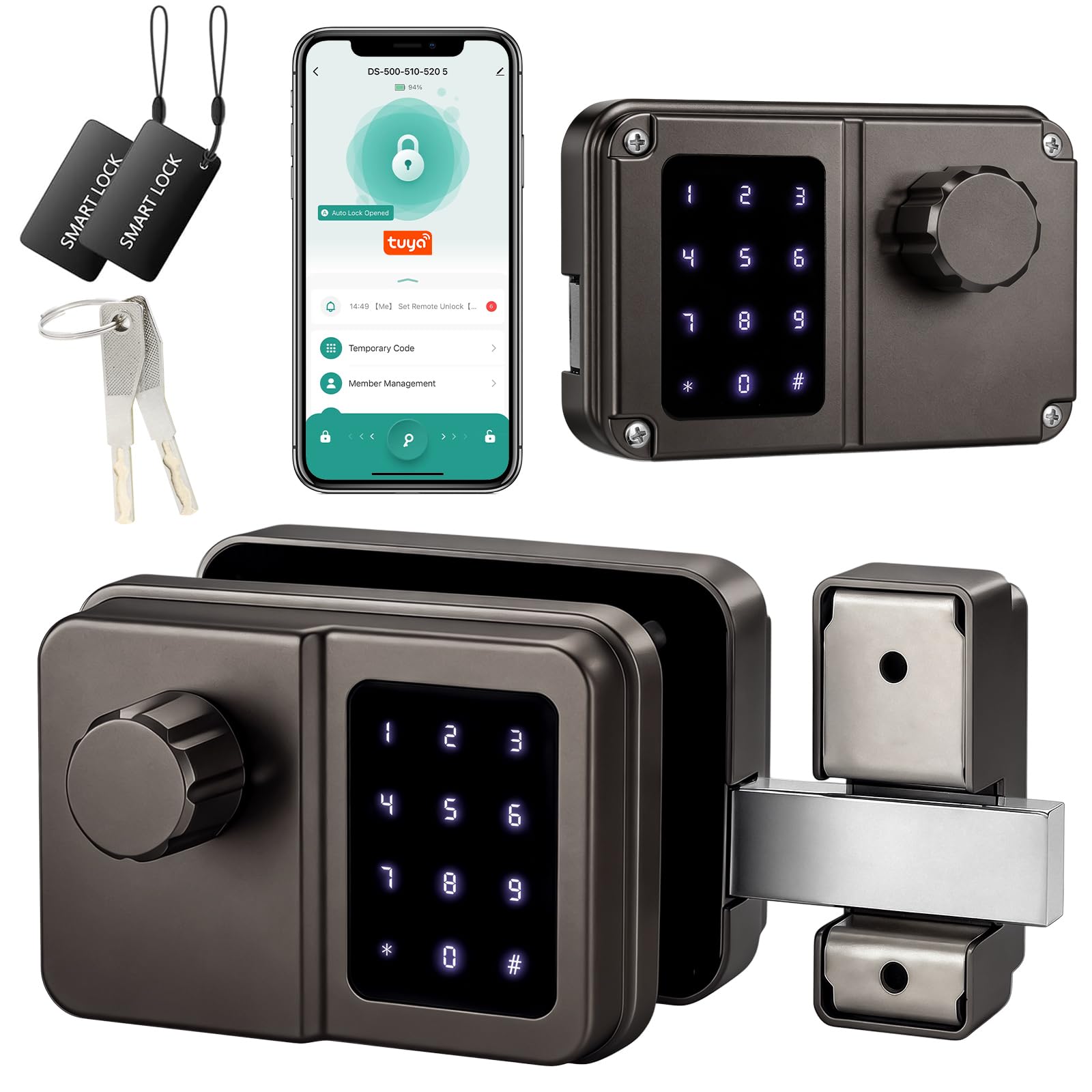 SEPOX Serrure Connectée Bluetooth Porte D’Entrée, Digicode, Clavier Tactile, Tuya, Sans Clé, Style Rétro, Pour Maison Appartement Bureau (Gris anthracite, Écran double)