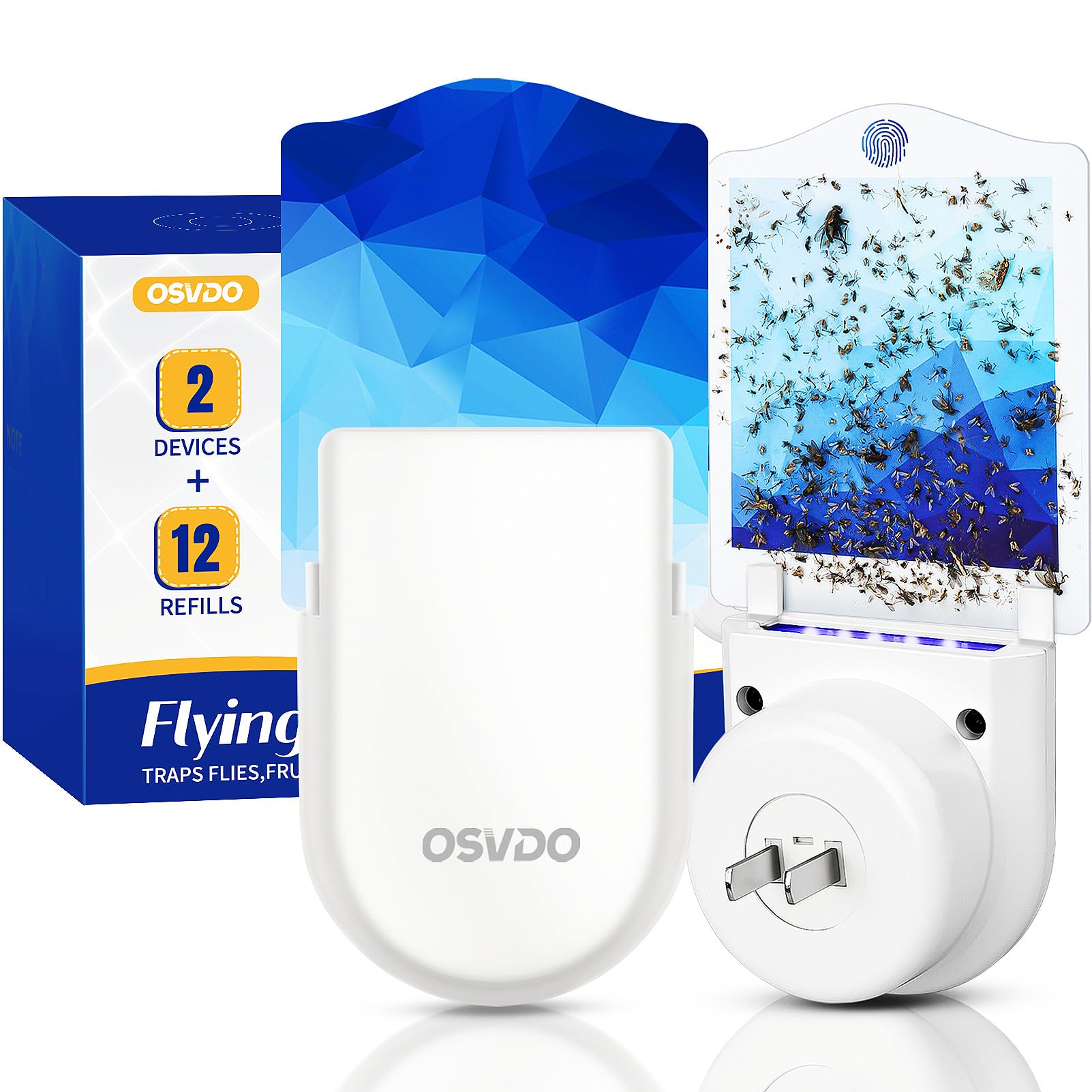 Flying Insect Trap, Plug-in Fruit Fly Traps for Indoors, (2 Devices + 12 Refills) Fly Traps Indoor, Fly Bug Zappers, Fly Catch Mosquitos, Flies, Fruit Flies, Moths, Gnats for Home SafeClimatePartner certified