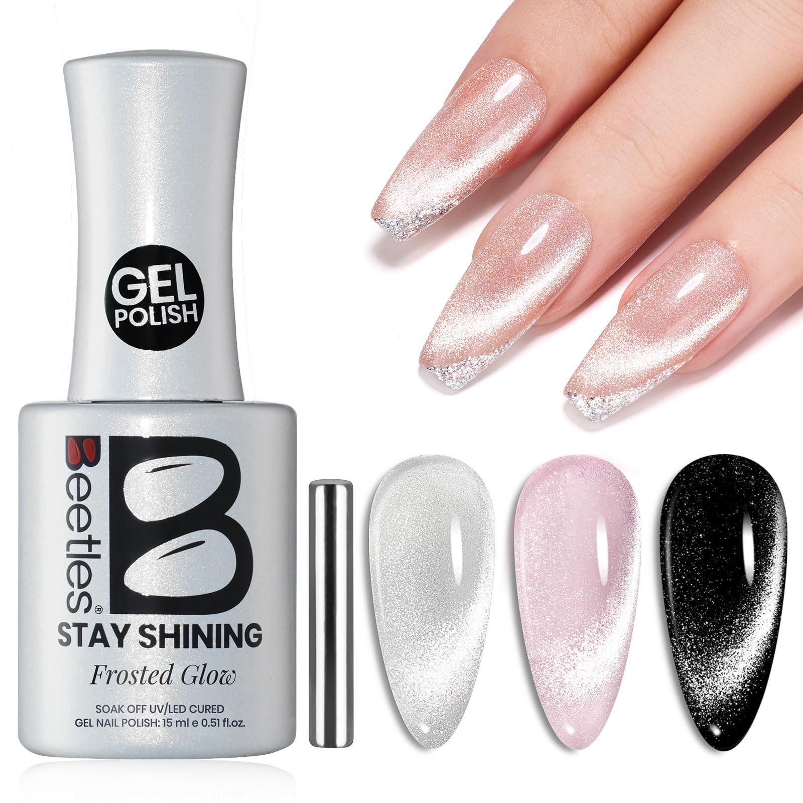 Beetles Stay Shining Silver Cat Eye Gel Nail Polish - 15ml Velvet Silver | Dimensional Shine for All Seasons - main product image
