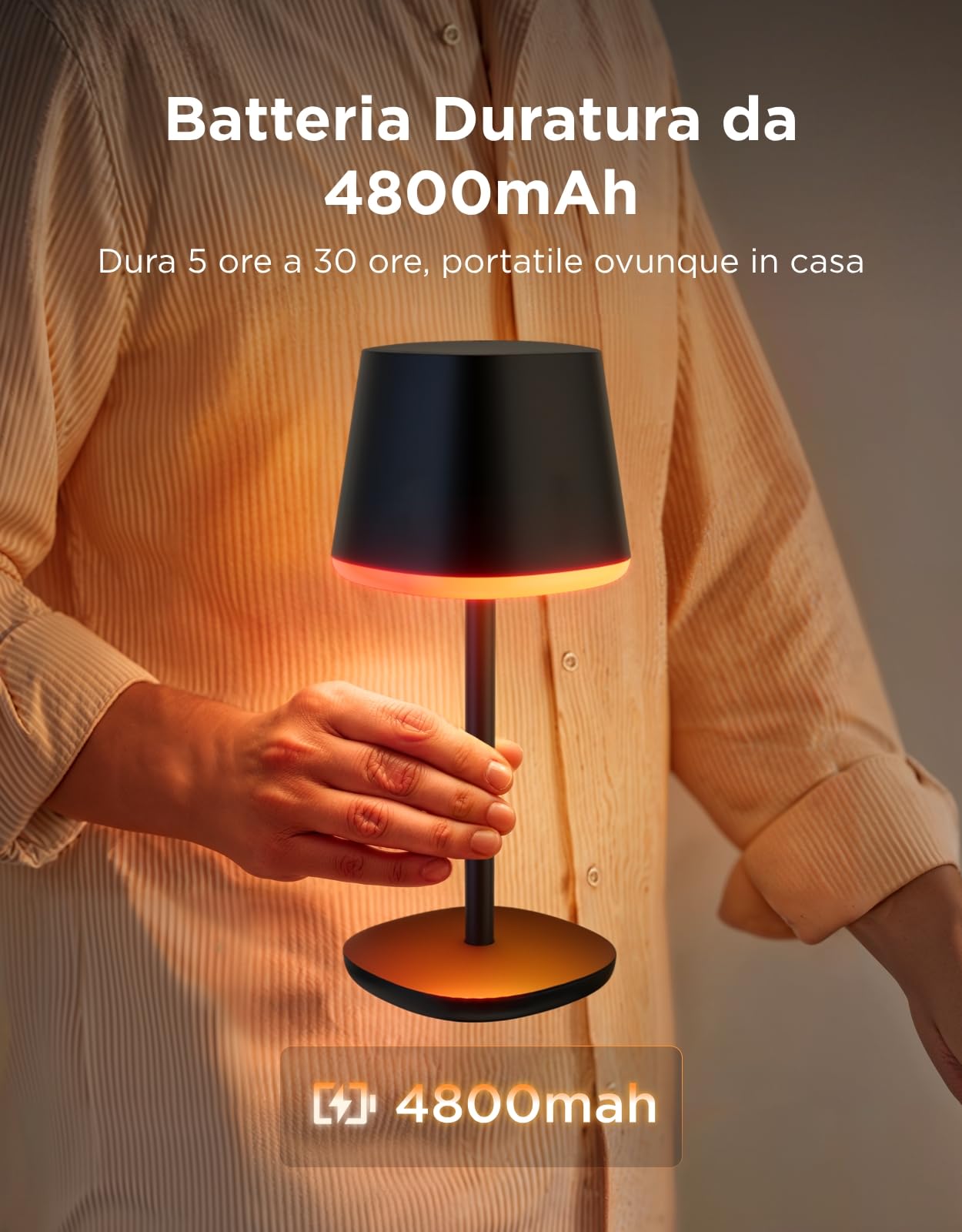 Govee Lampada da Tavolo senza Fili, RGBICWW Lampada da Comodino LED Compatibile con Mattel Alexa, Dimmerabile 500lm e Ricaricabile 4800mAh, 72 Scene, 2700-6500K per Soggiorno Camera da Letto Scrivania