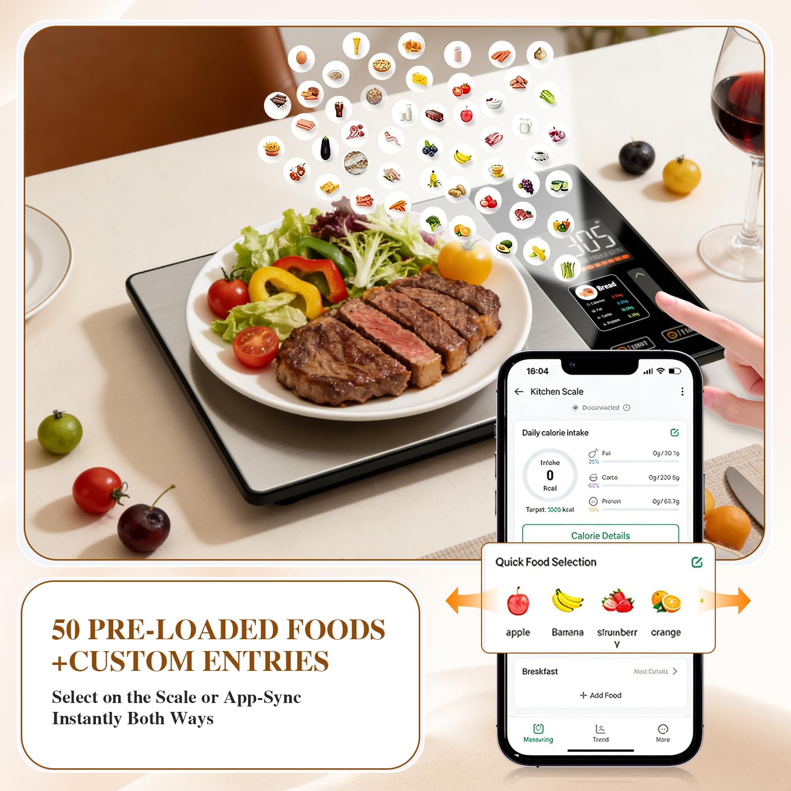 Bilancia digitale da cucina con calcolo nutrizionale, bilancia digitale precisa per nutrizione con display a colori TFT, per analizza il valore nutrizionale degli alimenti e conta le calorie tramite
