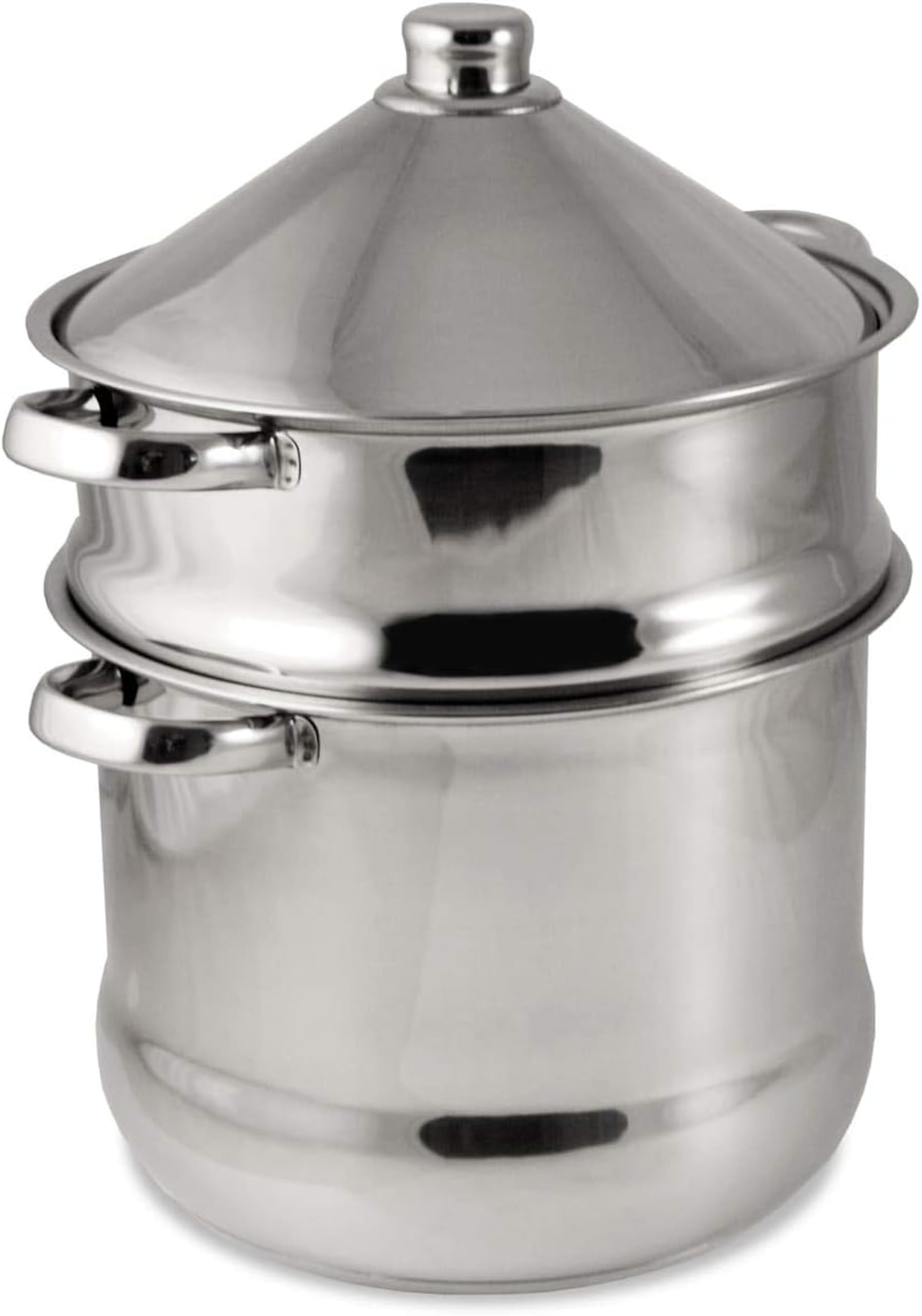 Baumalu - Couscoussier Tajine en Acier Inoxydable - Couvercle et Poignées Inox - Tous Feux dont Induction - Triple Fond Diffuseur - Ø22cm, 9L