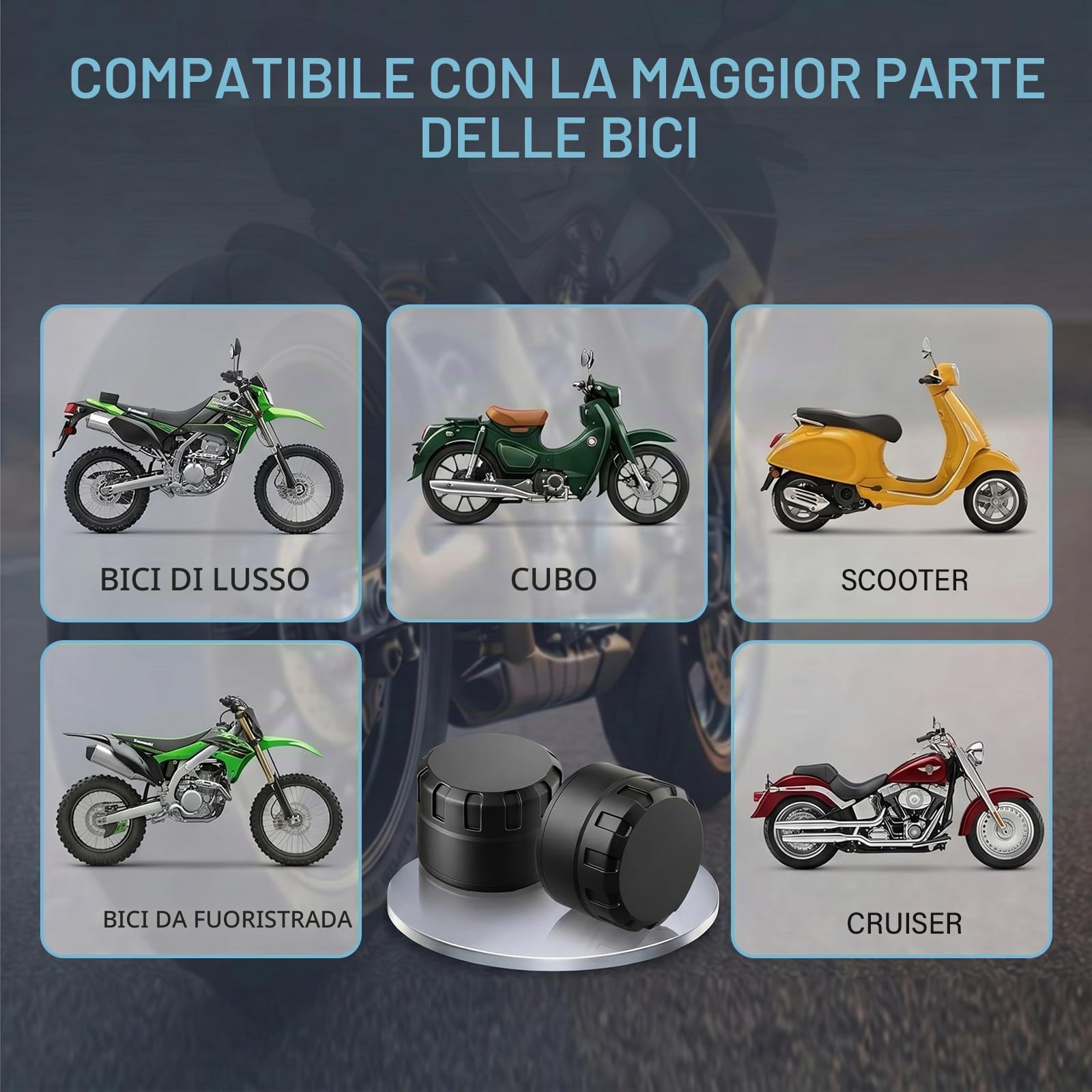 TPMS Moto Sistema Monitoraggio Pressione Pneumatici Bluetooth in Tempo Reale