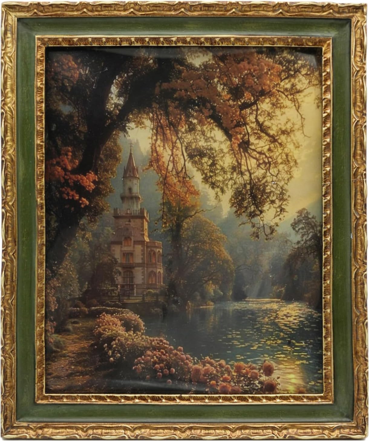 Vintage Picture Frame 8x10 - 8x10 Picture Frame, Elegant Antique Frames 8 X 10 With Glass Front, Fancy Ornate Frame 8x 10 For Photo Display Tabletop And Wall Hanging,Victorian Gothic Wall Decor（Lake Green Gold）